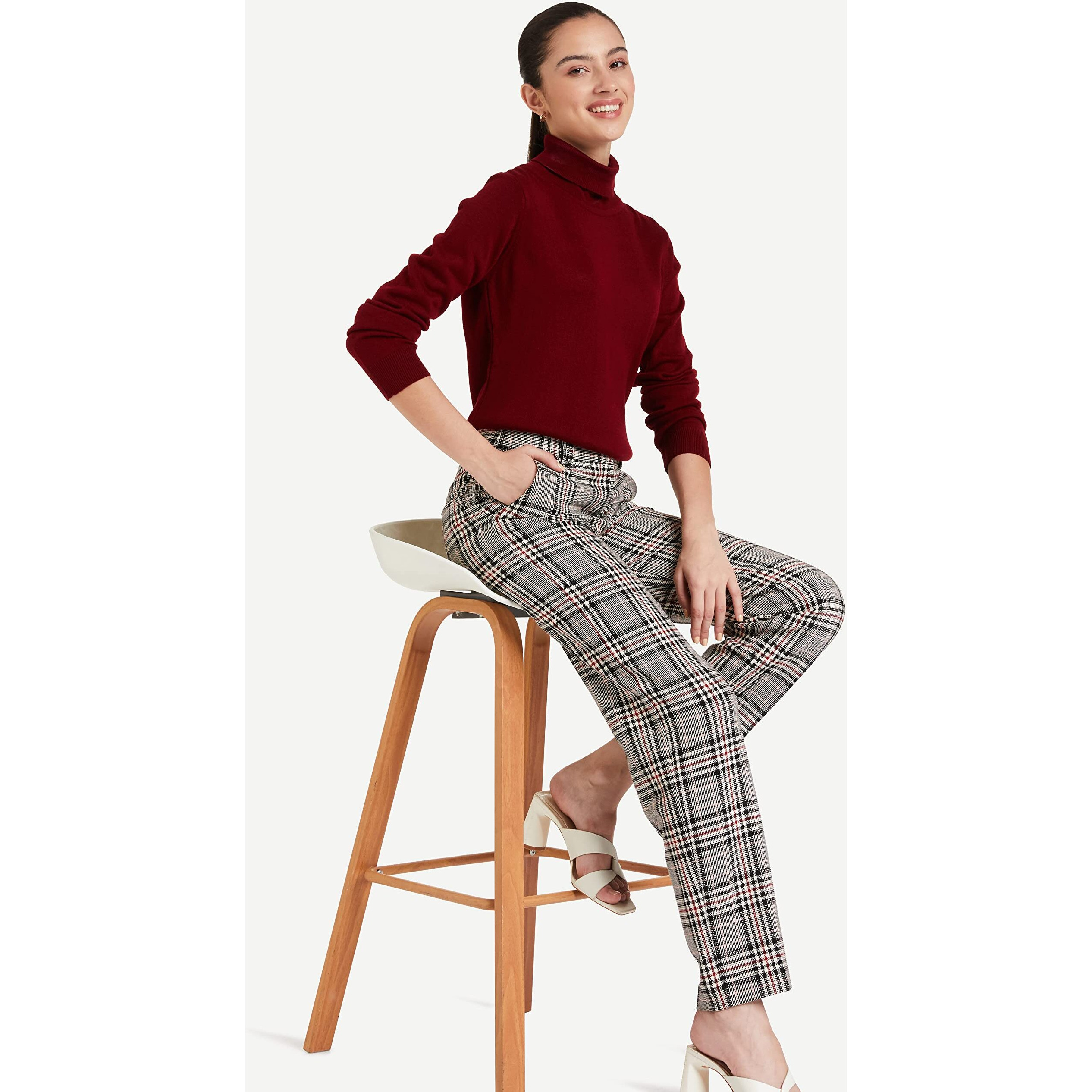 Amazon Brand - Symbol Women's Acrylic High Neck Sweater (SB-AW21SWT-1505_Maron_S_Red, Maroon_S)