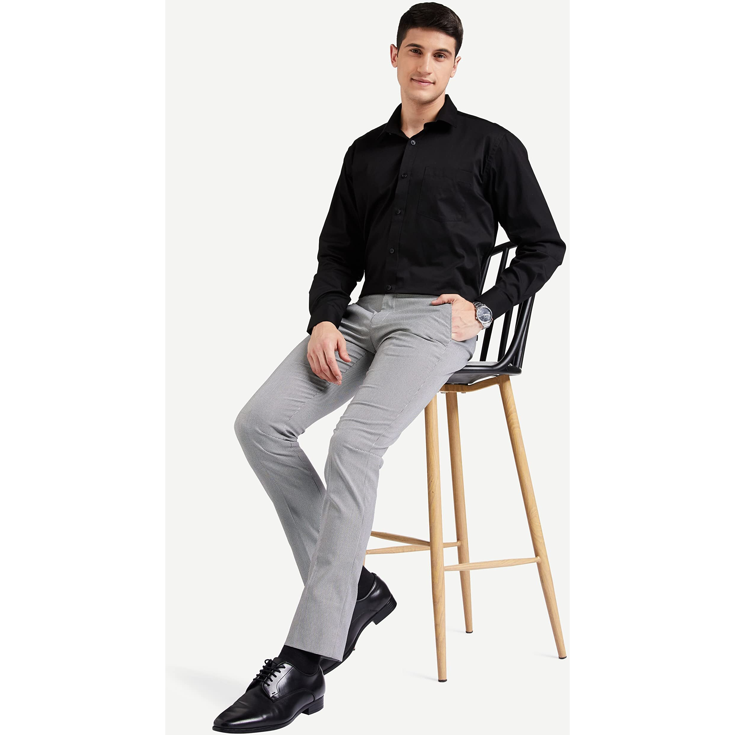 Amazon Brand - Symbol Men's Solid Cotton Formal Shirt | Plain | Full Sleeve - Regular Fit (Available in Plus Size) (Black_40)