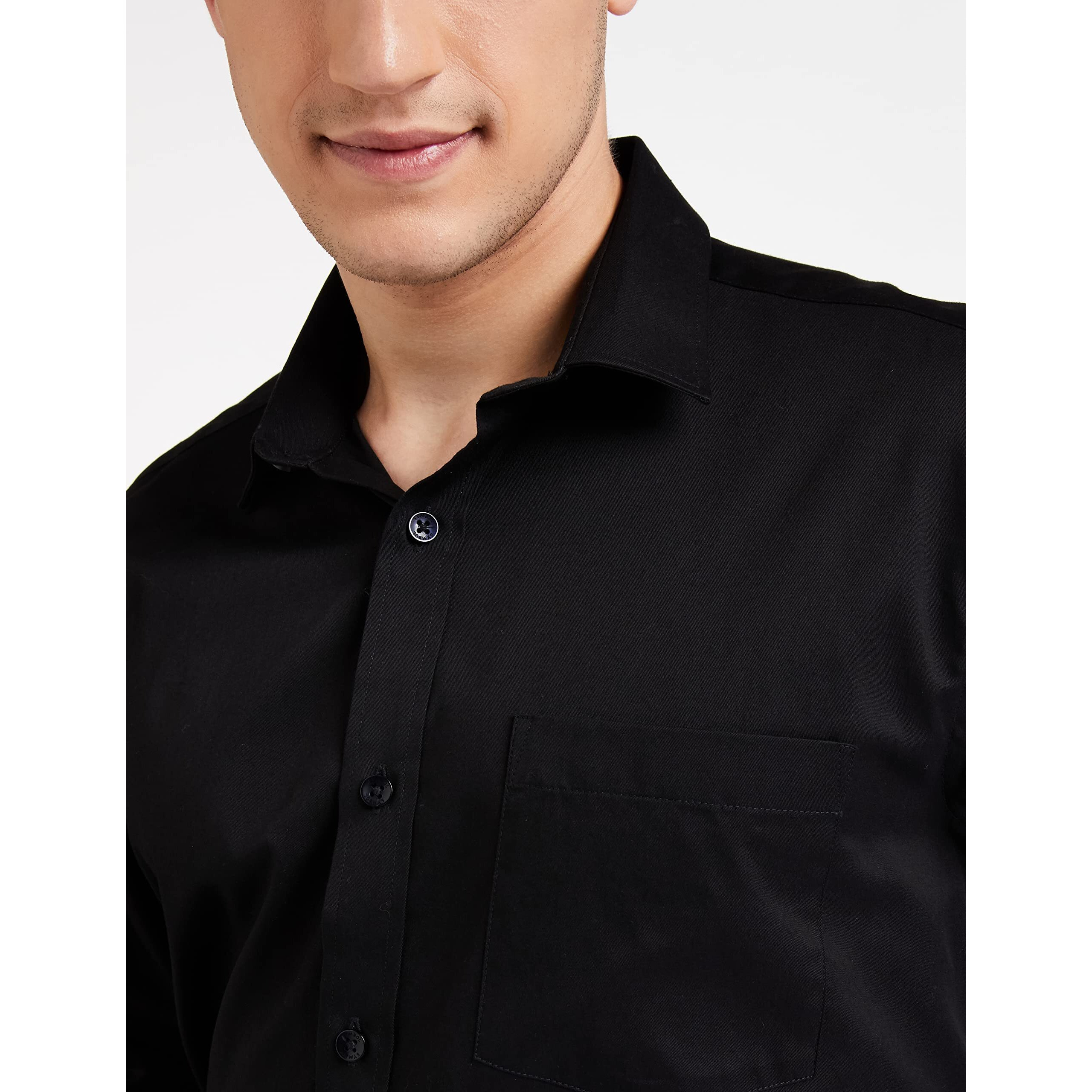 Amazon Brand - Symbol Men's Solid Cotton Formal Shirt | Plain | Full Sleeve - Regular Fit (Available in Plus Size) (Black_40)