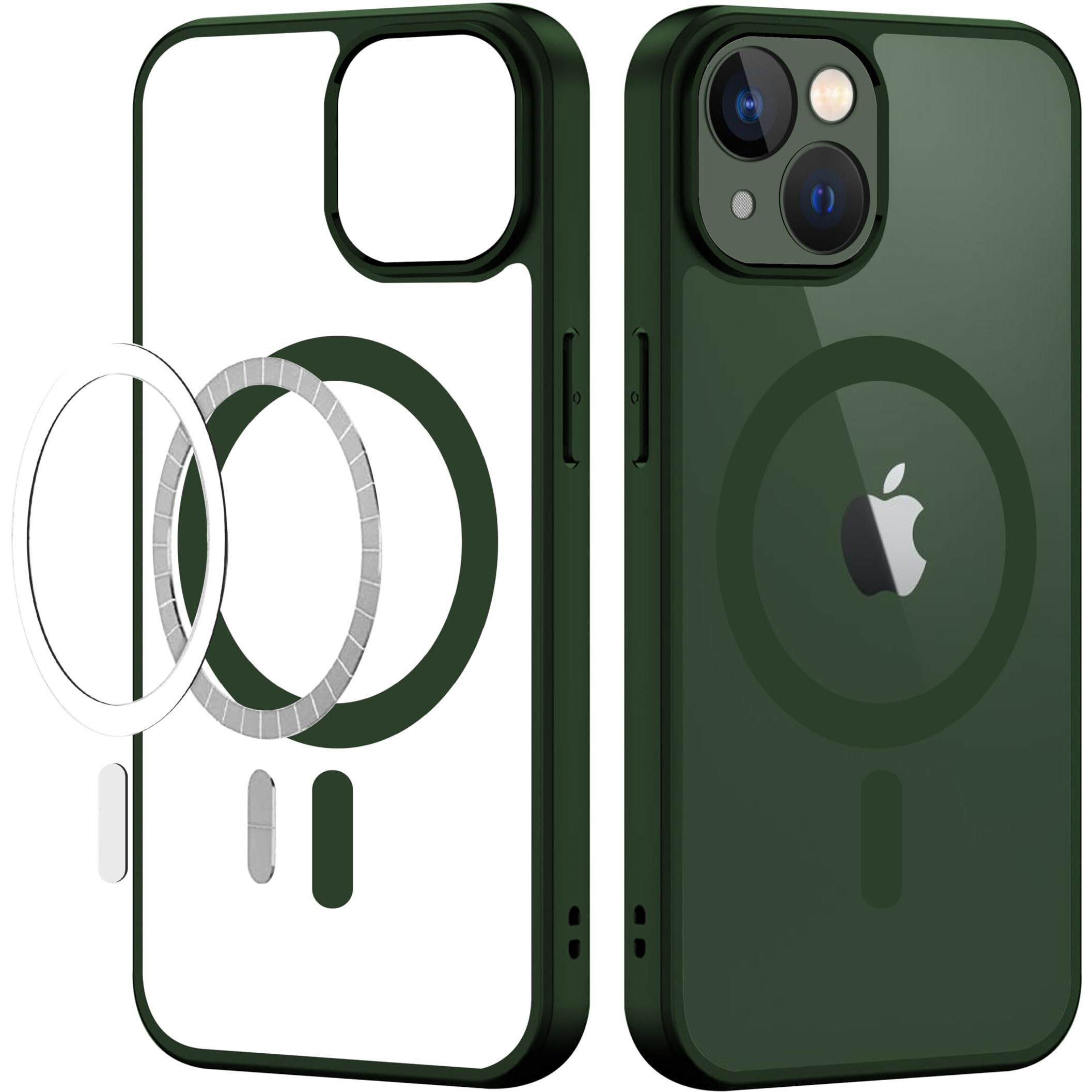 CEDO Magfit Cover for iPhone 13 / iPhone 14 (6.1 inch) | Mag-Safe Wireless Charging | Designed with Magnetic Lock Shockproof Phone Bumper Transparent Back Case Cover (Forest Green)