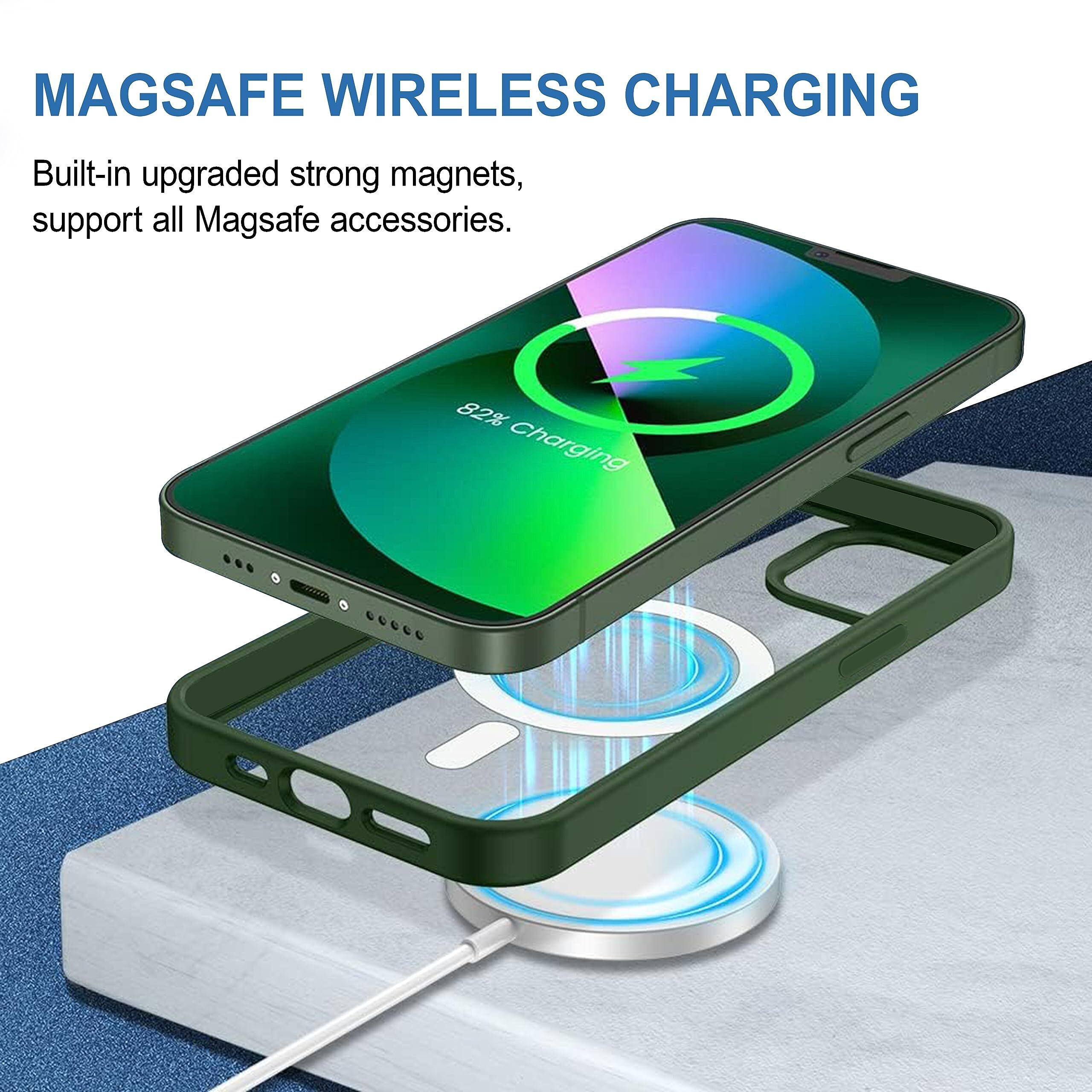 CEDO Magfit Cover for iPhone 13 / iPhone 14 (6.1 inch) | Mag-Safe Wireless Charging | Designed with Magnetic Lock Shockproof Phone Bumper Transparent Back Case Cover (Forest Green)