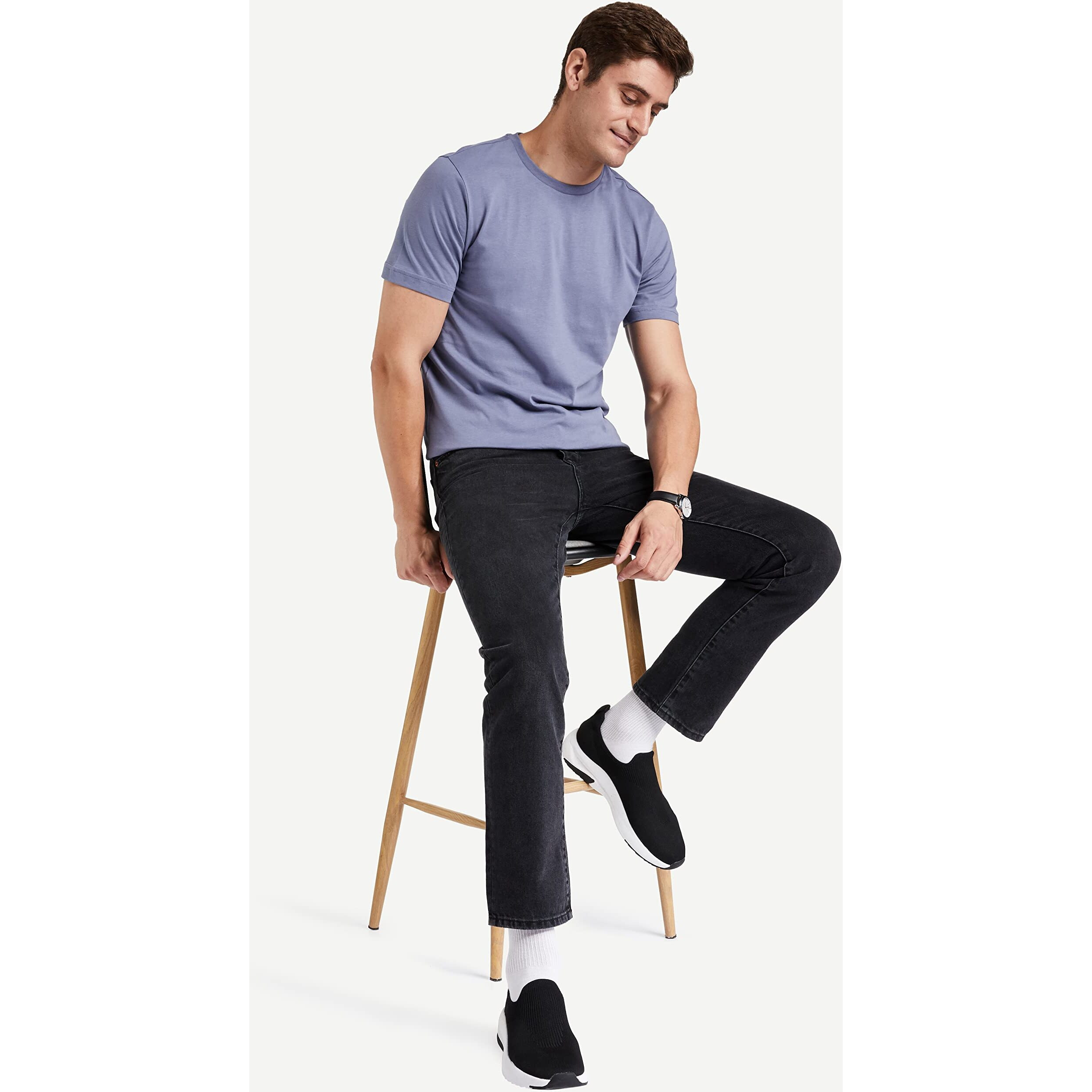 Amazon Brand - Symbol Men's Cotton T Shirt | Round Neck | Half Sleeve | Plain | Combo Pack of 2 - Regular Fit (Available in Plus Size) (Country Blue & Jet Black_2XL)