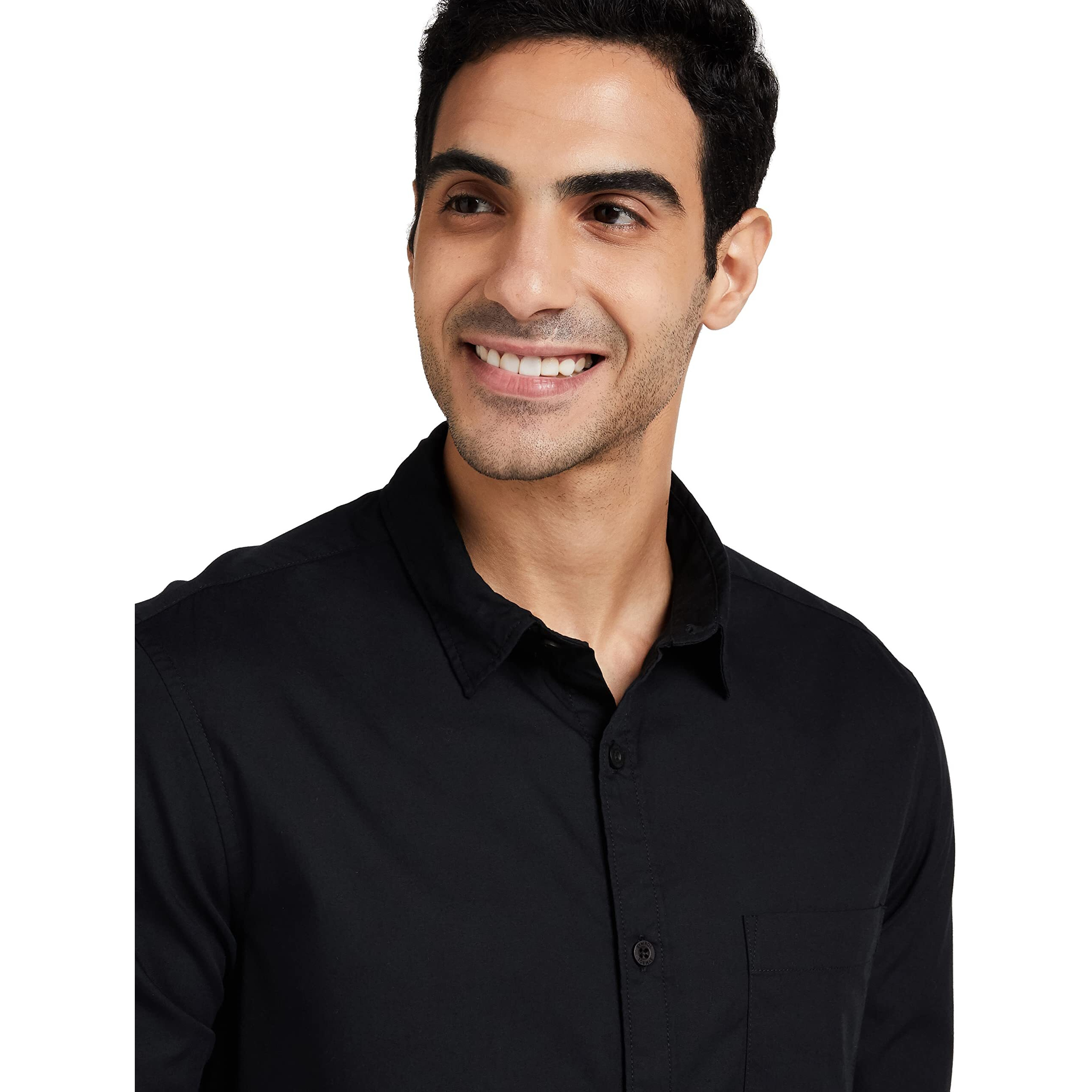 Amazon Brand - Symbol Men's Cotton Shirt | Casual | Plain | Full Sleeve | Summer - Regular Fit (Available in Plus Size) (Black_XL)