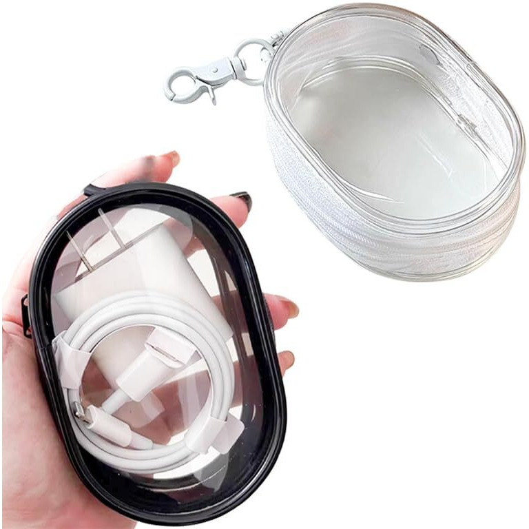 GadgetBite Travel Cable Storage Bag  Compact Clear Organizer for Chargers, Earphones & Data Cables  Portable Storage Solution for Travel, Transparent Data Cable Management (Black & White)