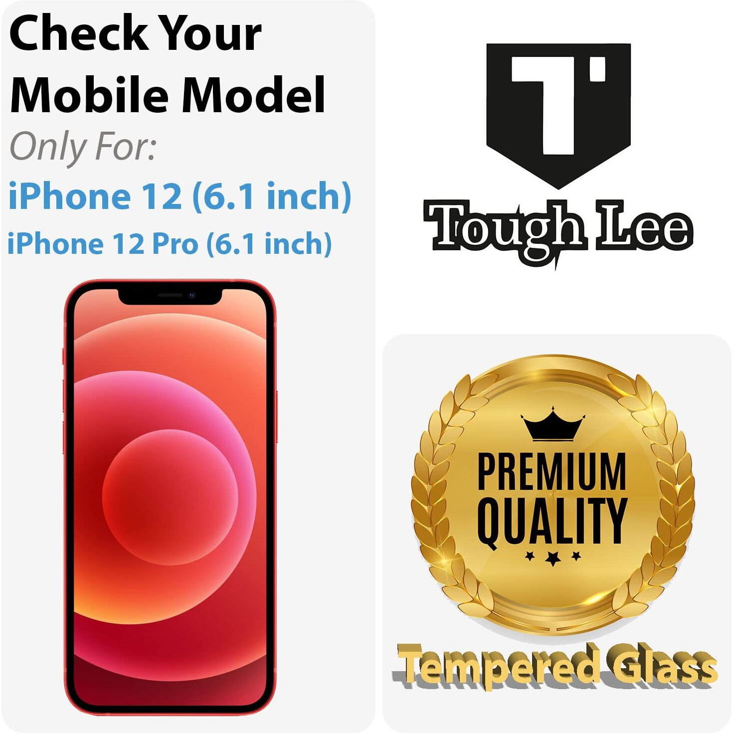 Tough Lee Tempered Glass Screen Guard Protector for Apple iPhone 12, Apple iPhone 12 Pro (Black) Edge to Edge Case Friendly Coverage with Easy Installation Kit Pack of 1