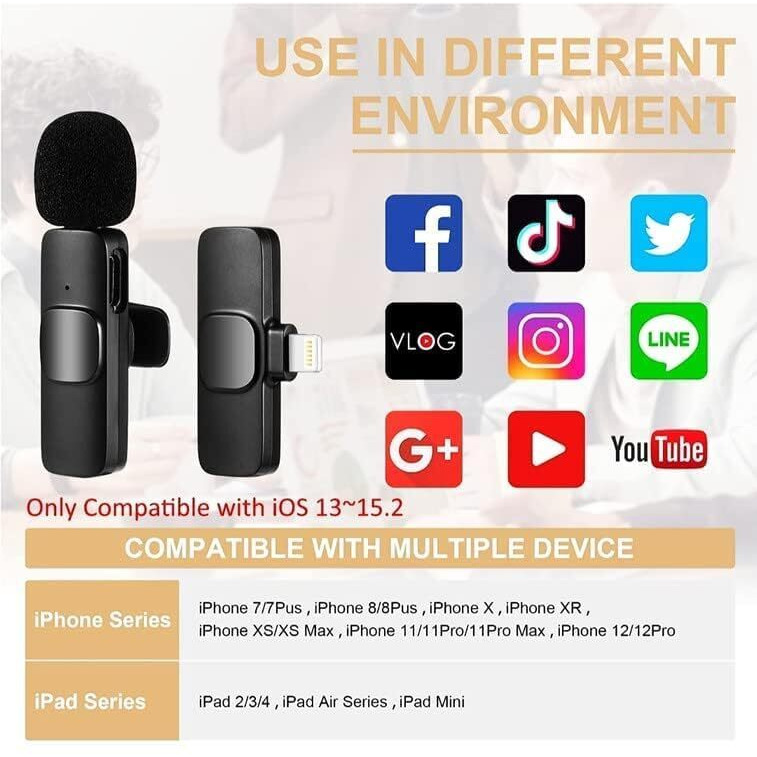 HUMBLE 2 in 1 Wireless Dynamic Lapel Collar Mic Voice Recording Filter Microphone with Receiver Compatible with Apple and All Type-C Mobile Phones for Live Shows, Interview & Vlog Short Video