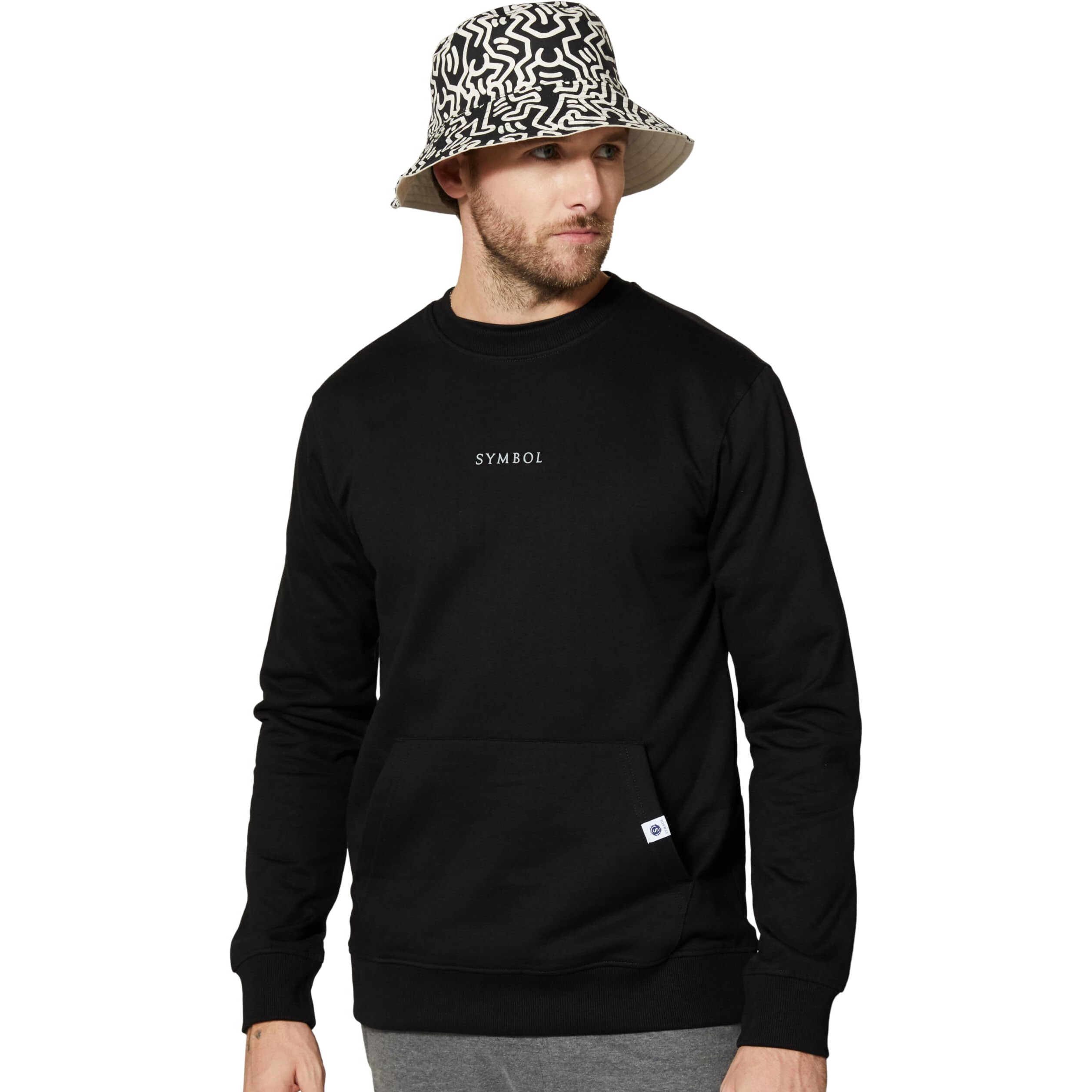 Amazon Brand - Symbol Men's Regular Cotton Blend Crew Neck Sweatshirt(SY-A22-SW-16_Jet Black_L_Jet Black_L)