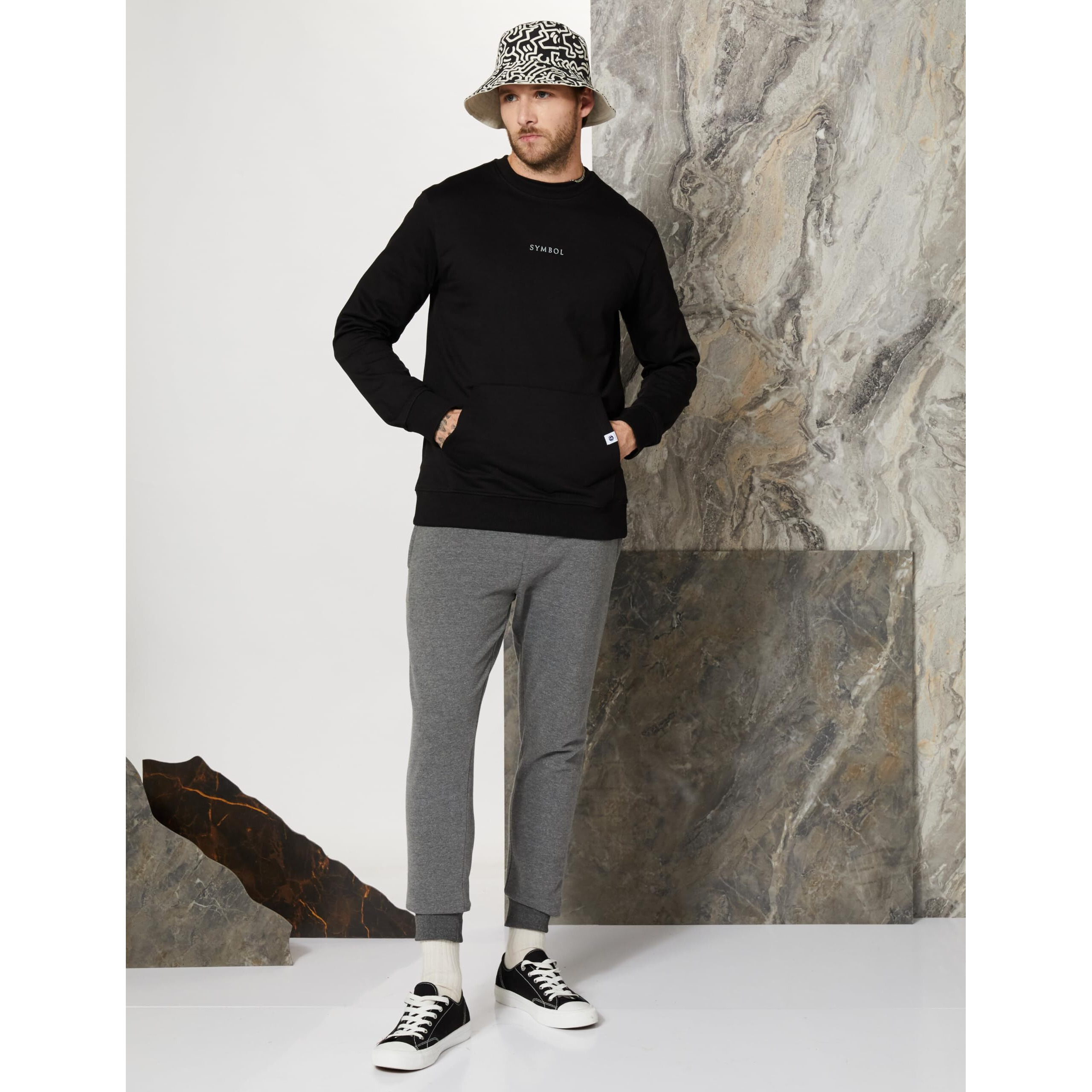 Amazon Brand - Symbol Men's Regular Cotton Blend Crew Neck Sweatshirt(SY-A22-SW-16_Jet Black_L_Jet Black_L)