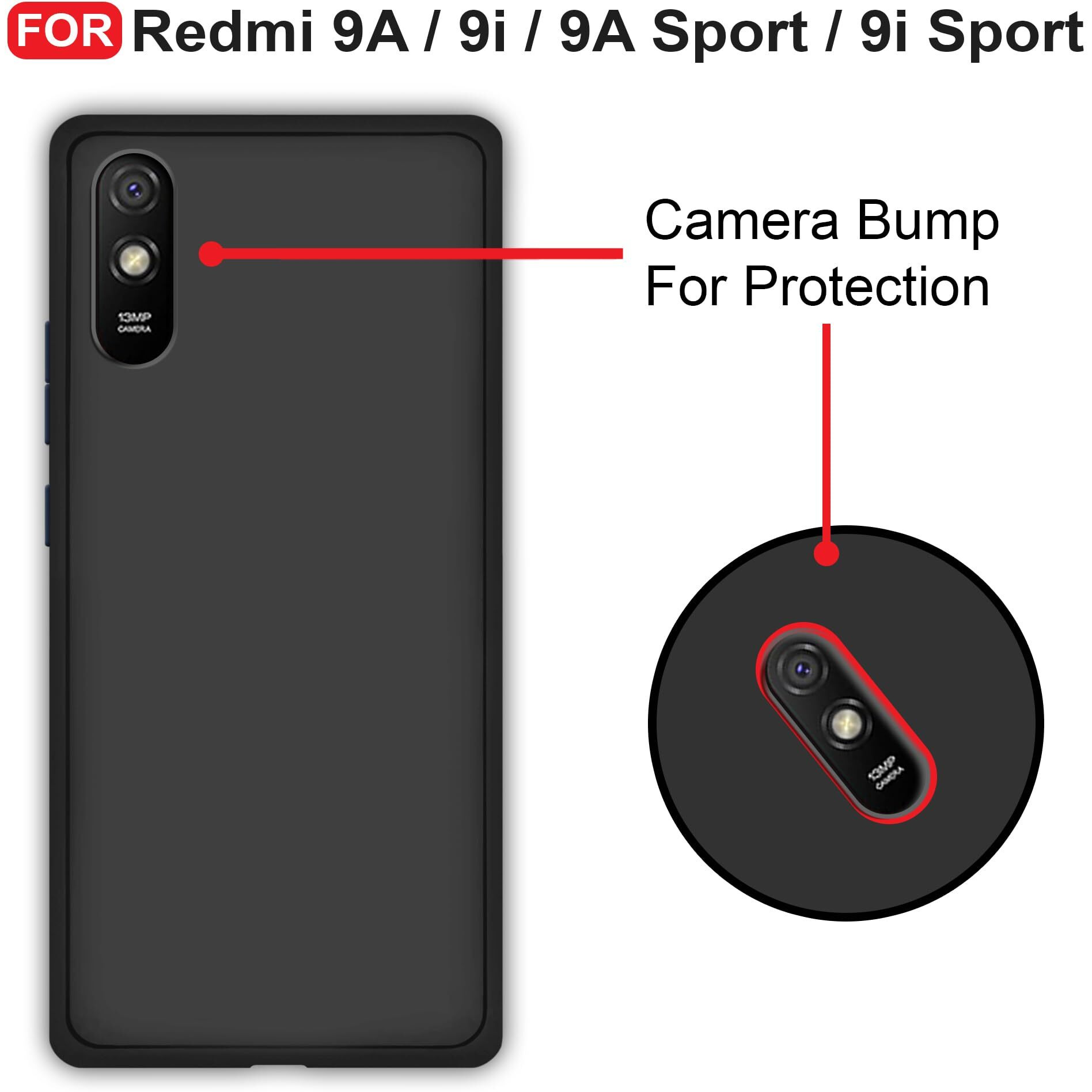 CEDO Redmi 9A / 9i / 9A Sport / 9i Sport Back Cover | Camera Bump Protection & Ultra Slim | Matte Soft Silicon Shock Proof Rubberised Back Case Cover (Black)