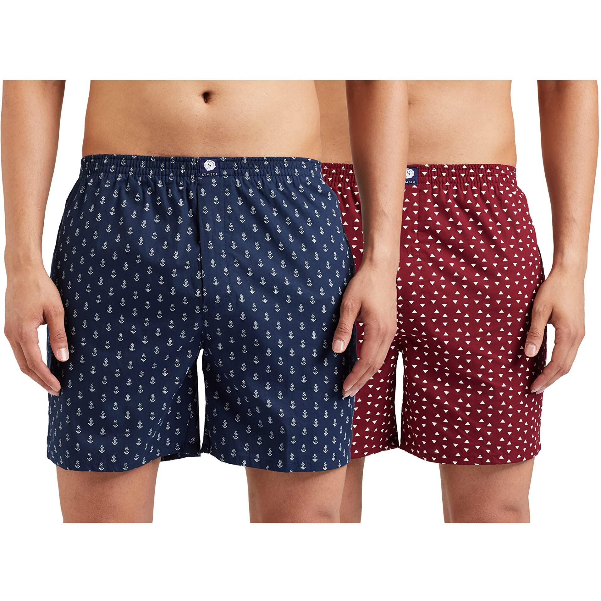 Amazon Brand - Symbol Men's Cotton Printed Boxer Shorts (Combo Pack of 2) Casual | Underwear | Half Pants | Short Pant - Regular Fit with Back Pocket (Multicolor 14_L)