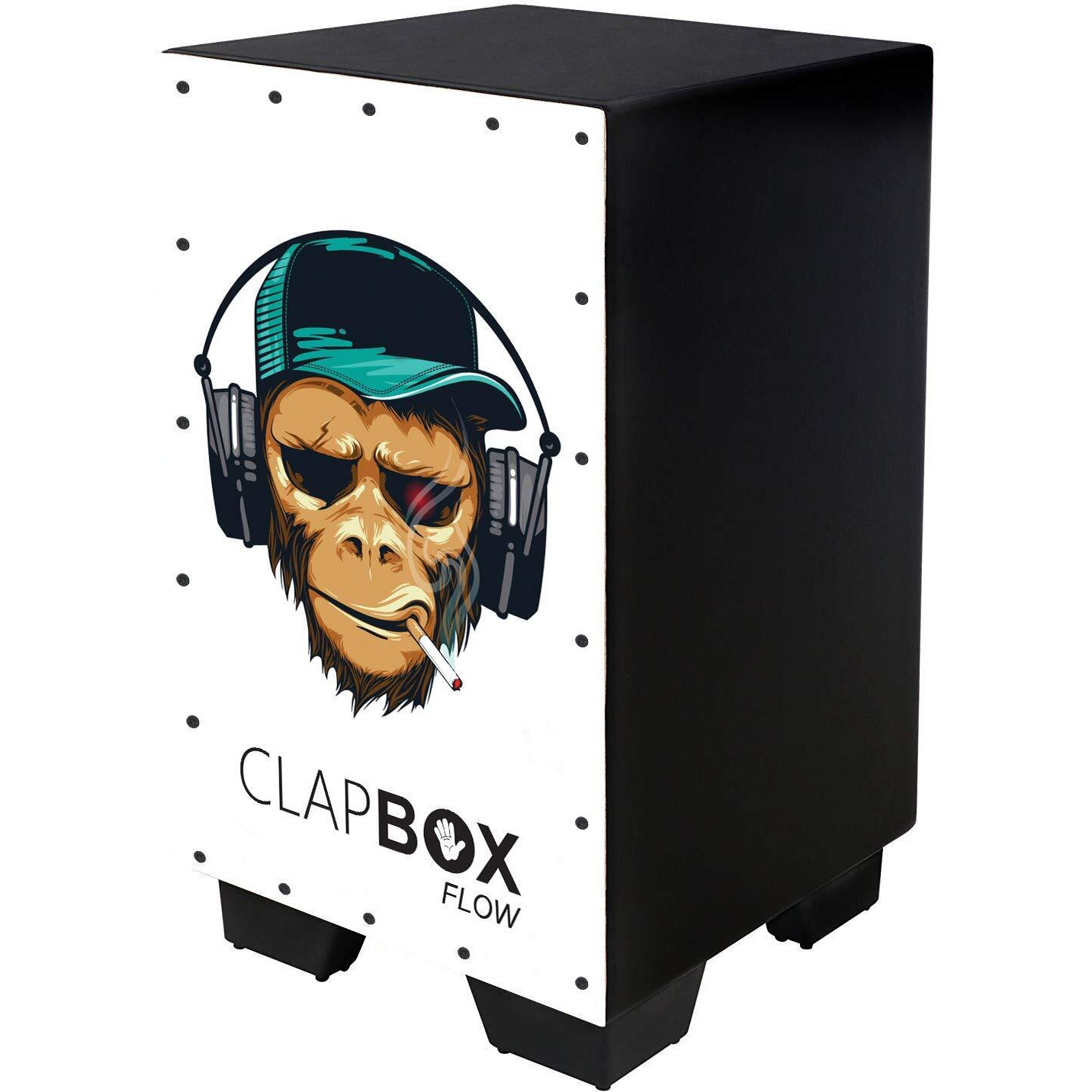 Clapbox Flow Graphic Cajon- Walnut wood (H50 W30 L30) - 3 Internal Snares, Black (Disco) (Smoking Monkey)