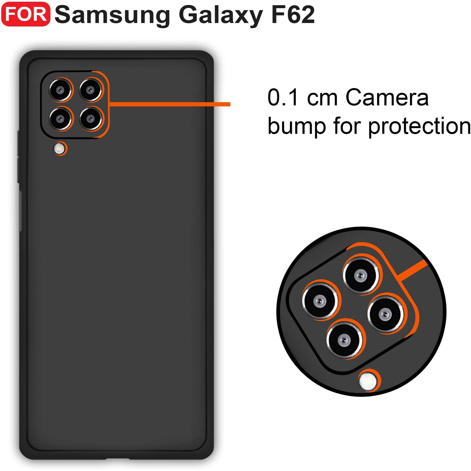 CEDO Samsung Galaxy F62 Back Cover | Camera Bump Protection & Ultra Slim | Matte Soft Silicon Shock Proof Rubberised Back Case Cover (Black)