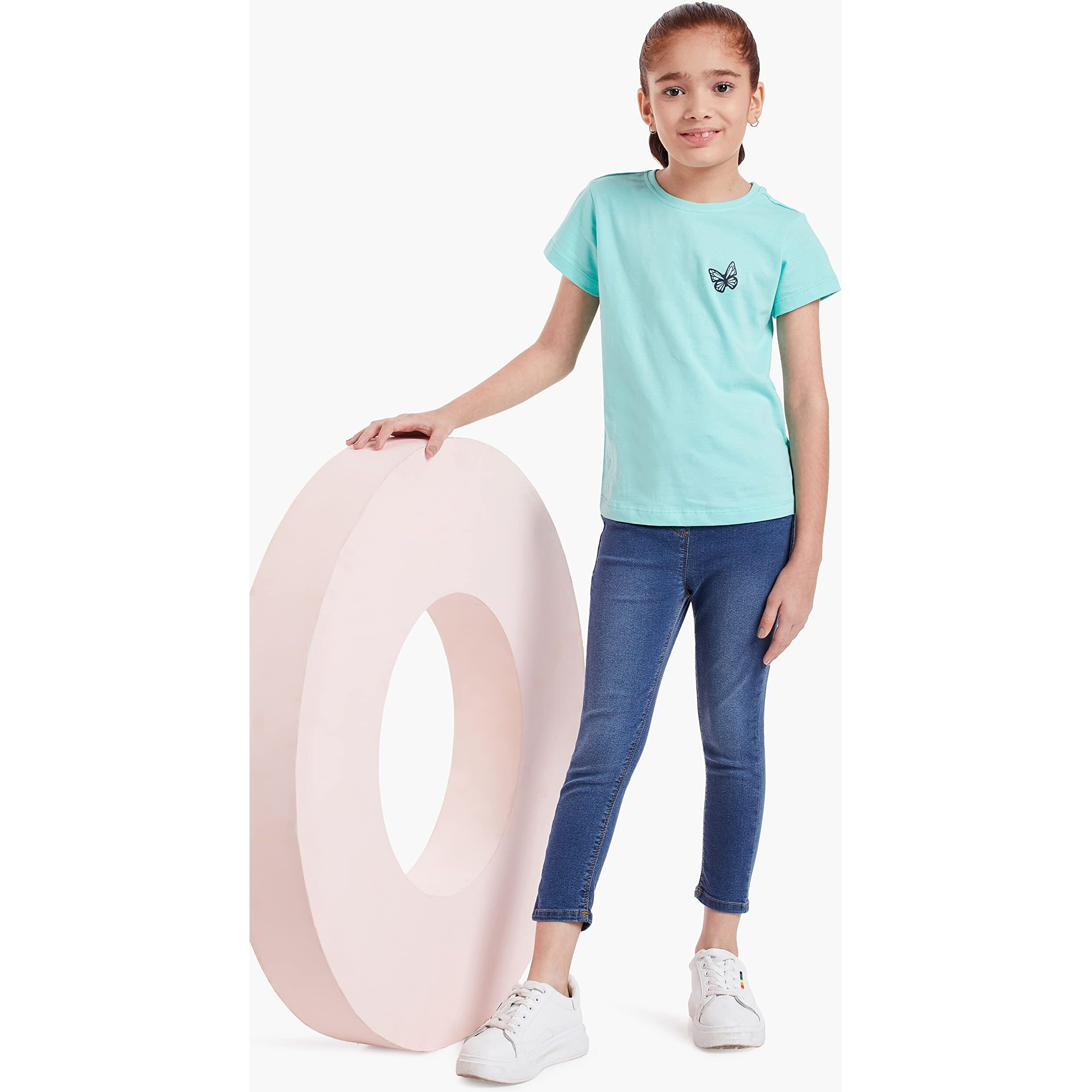 Amazon Brand - Jam & Honey Girls Elasticated Slim Fit Denim Jeans (Jegging) Med Blue