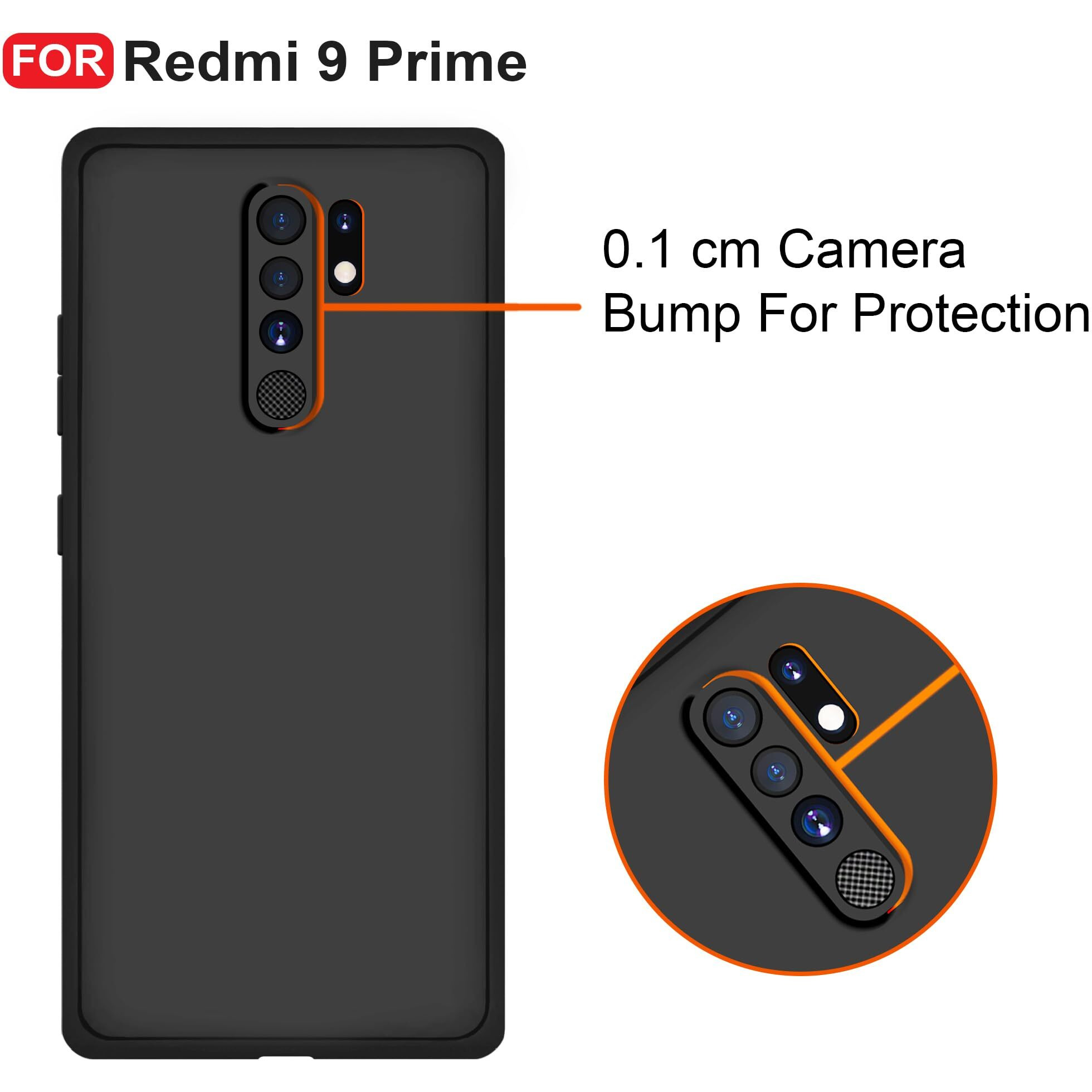 CEDO Redmi 9 Prime Back Cover | Camera Bump Protection & Ultra Slim | Matte Soft Silicon Shock Proof Rubberised Back Case Cover (Black)