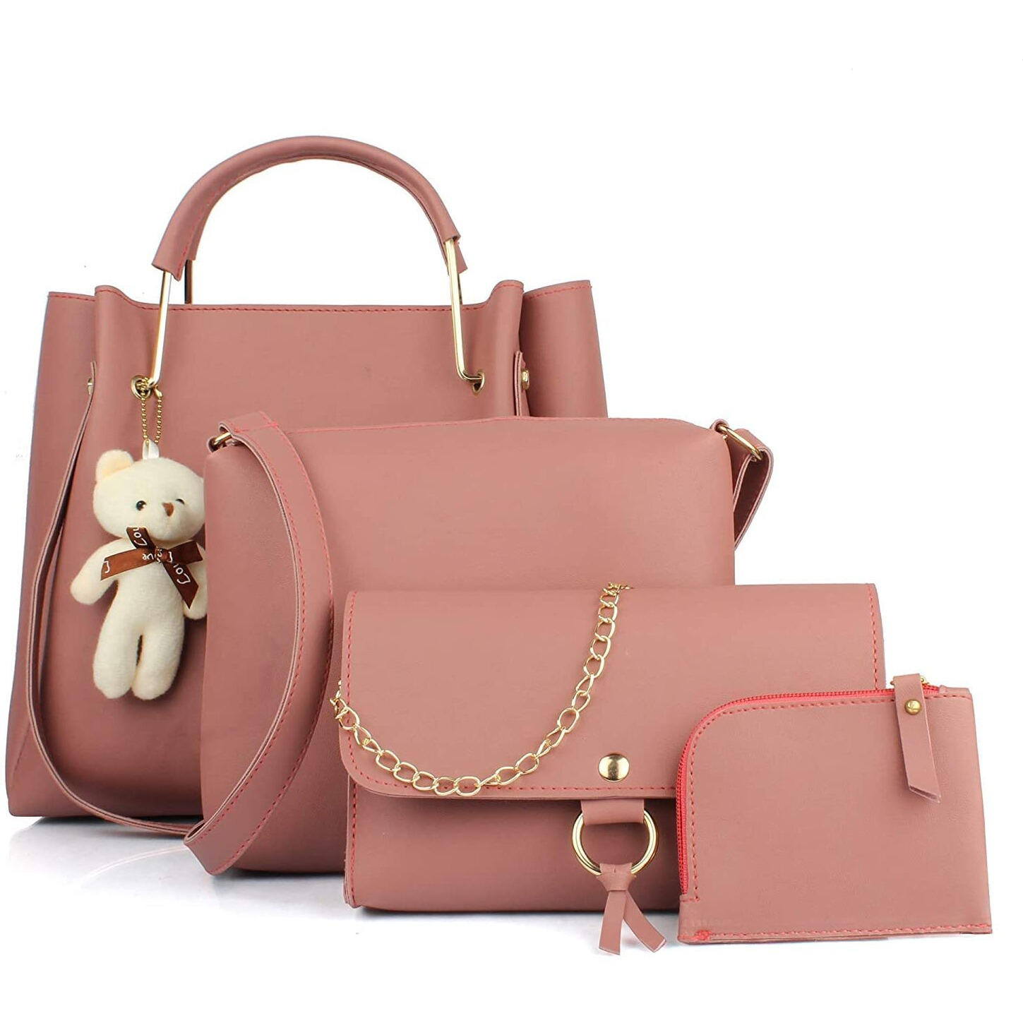 Mammon women's pink handbag combo (set of 4)