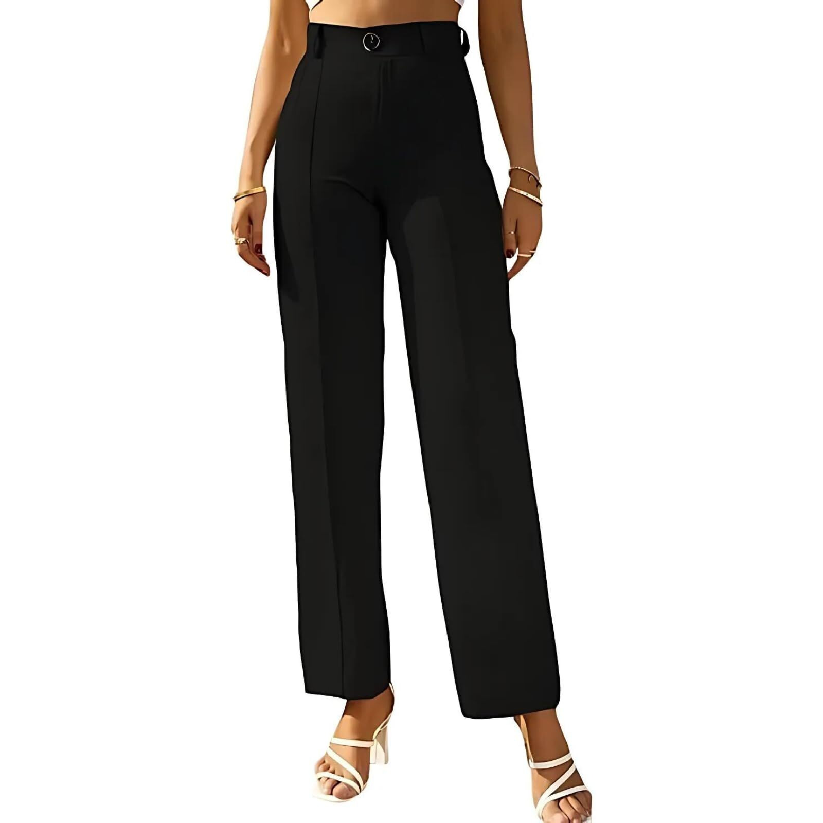 ROYALICA Women's High-Waisted Pant |Bell Bottom Trendy Retro-Chic Trousers - Perfect for Every Occasion (M, Black)