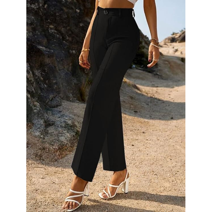 ROYALICA Women's High-Waisted Pant |Bell Bottom Trendy Retro-Chic Trousers - Perfect for Every Occasion (M, Black)