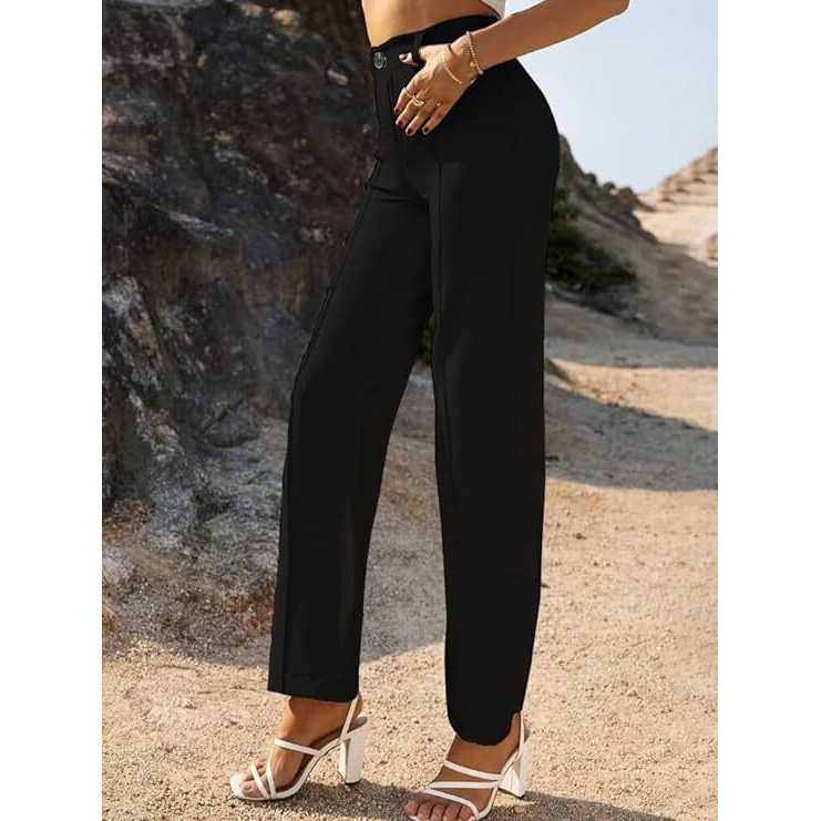 ROYALICA Women's High-Waisted Pant |Bell Bottom Trendy Retro-Chic Trousers - Perfect for Every Occasion (M, Black)