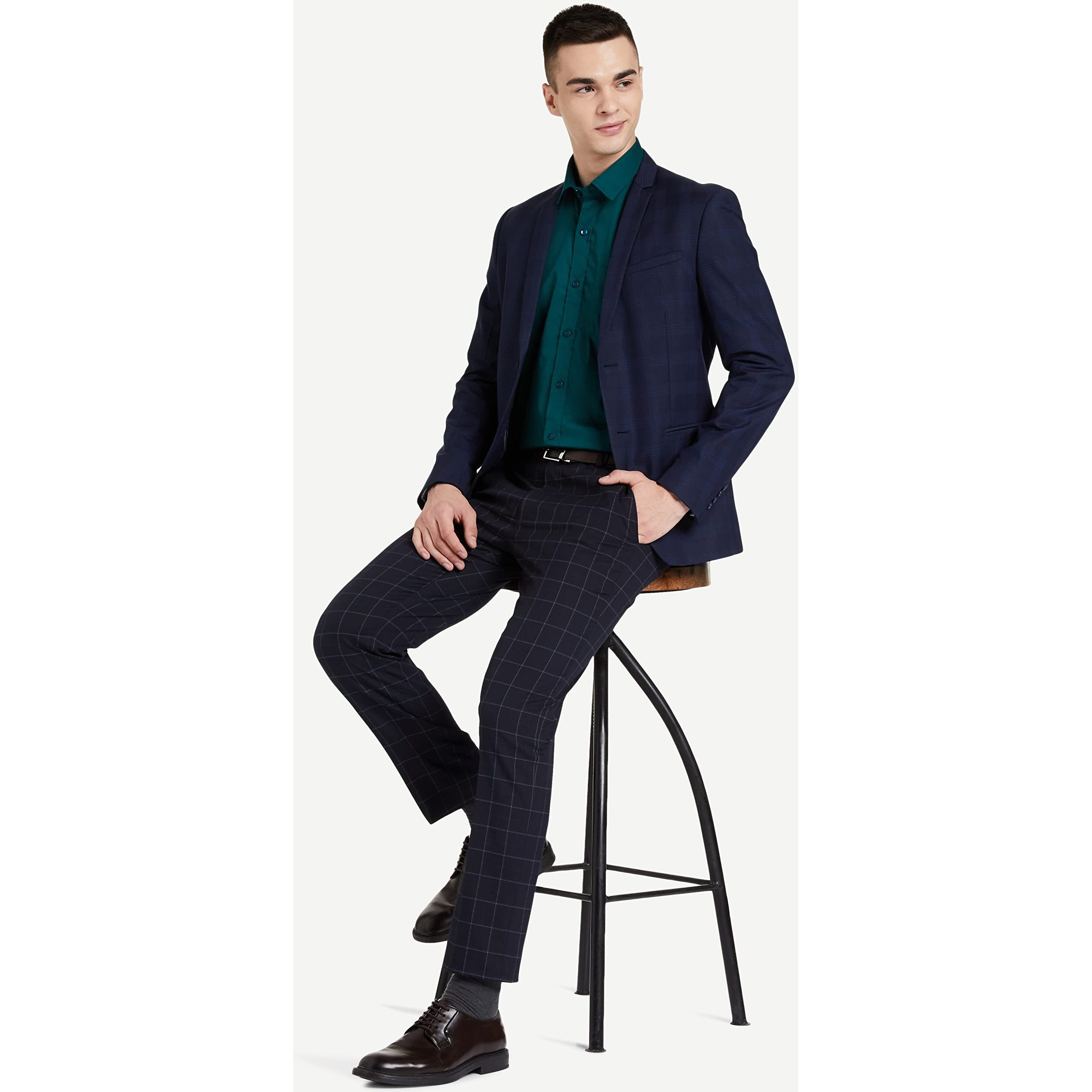Amazon Brand - Symbol Men's Solid Cotton Formal Shirt | Plain | Full Sleeve - Regular Fit (Available in Plus Size) (Bottle Green_44)