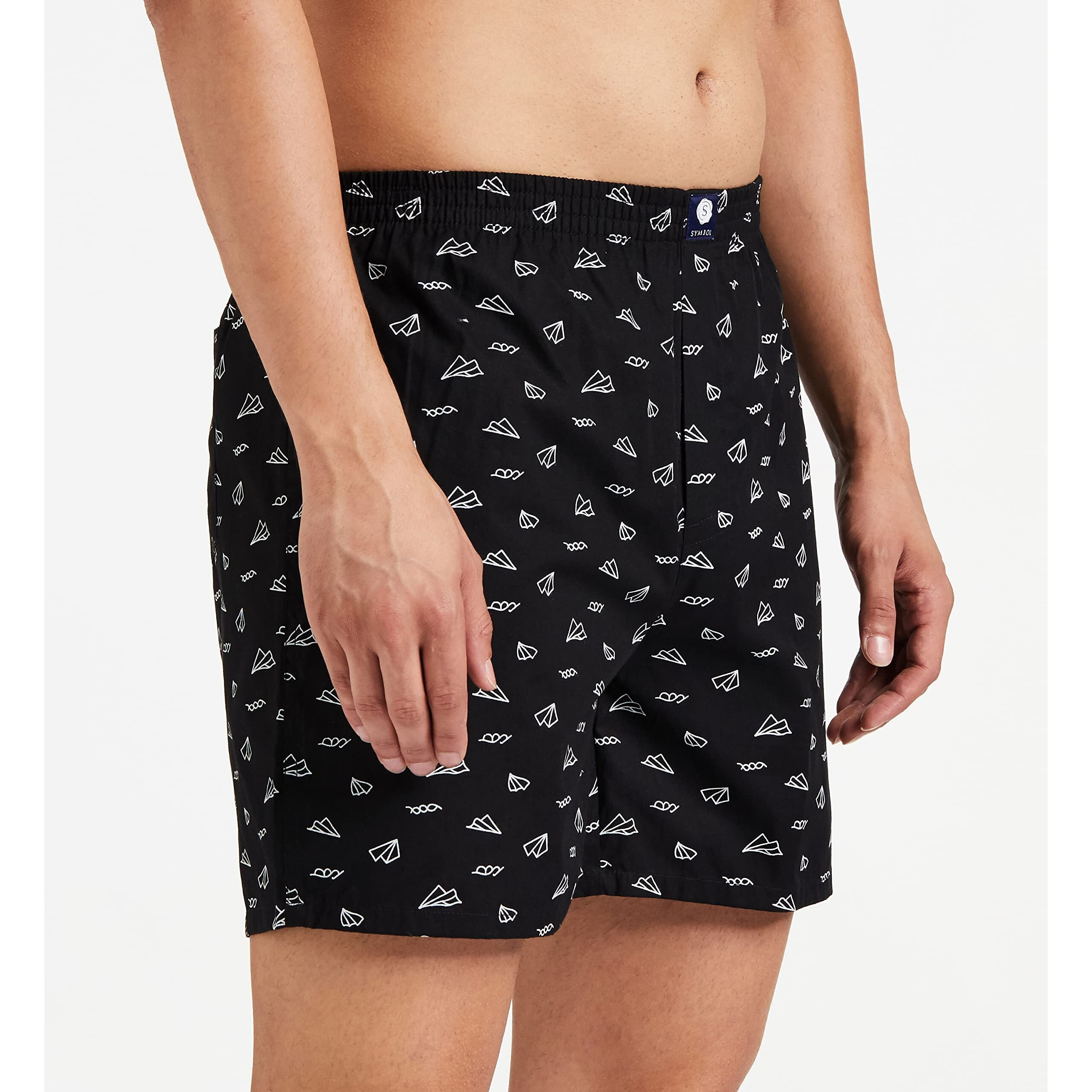 Amazon Brand - Symbol Men's Cotton Printed Boxer Shorts (Combo Pack of 2) Casual | Underwear | Half Pants | Short Pant - Regular Fit with Back Pocket (Multicolor 14_L)