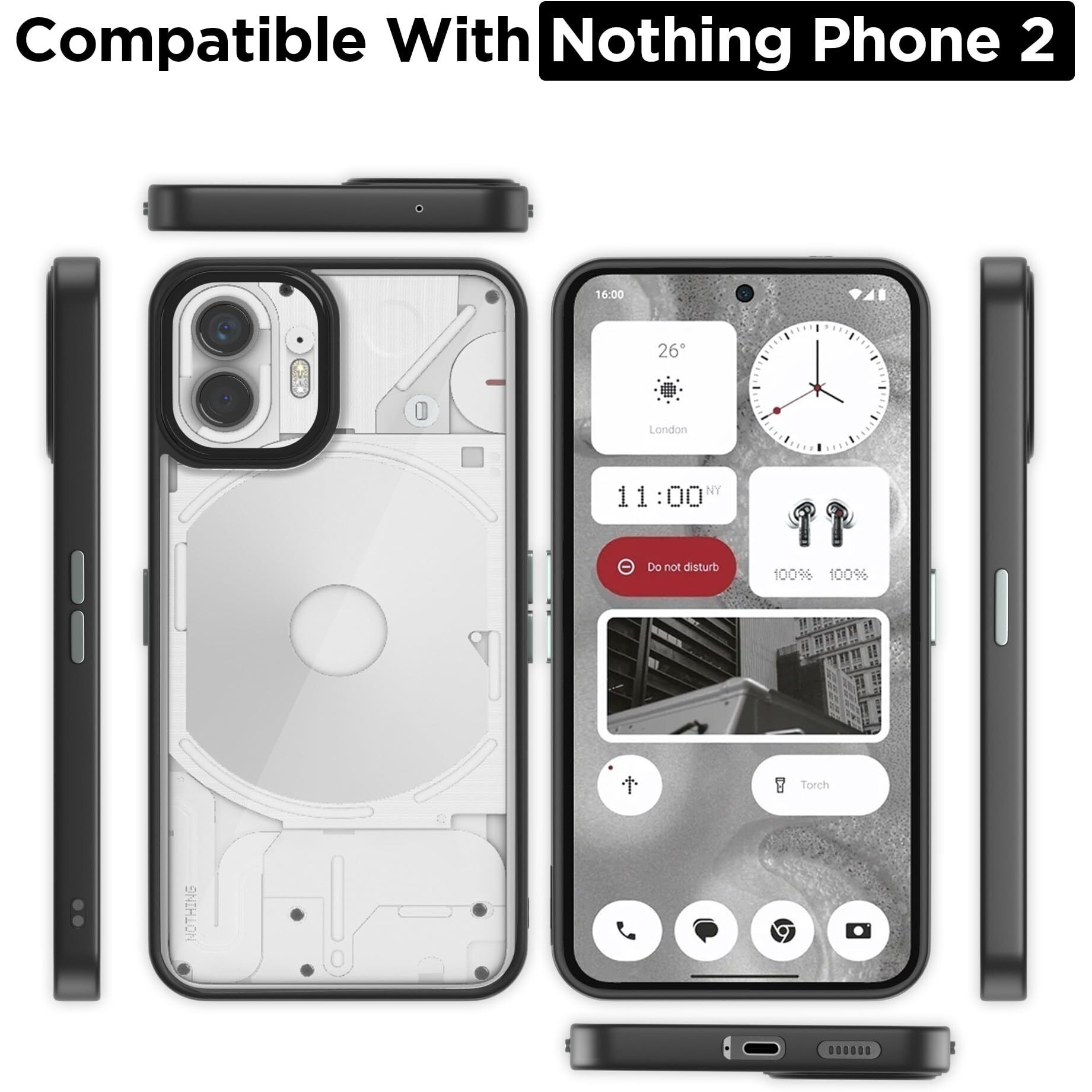 Pikkme Nothing Phone 2 Back Cover |Electroplated Crome Metal Ring | Full Camera Protection | Raised Edges | Super Soft Side TPU | Bumper Case for Nothing Phone 2 (Black)