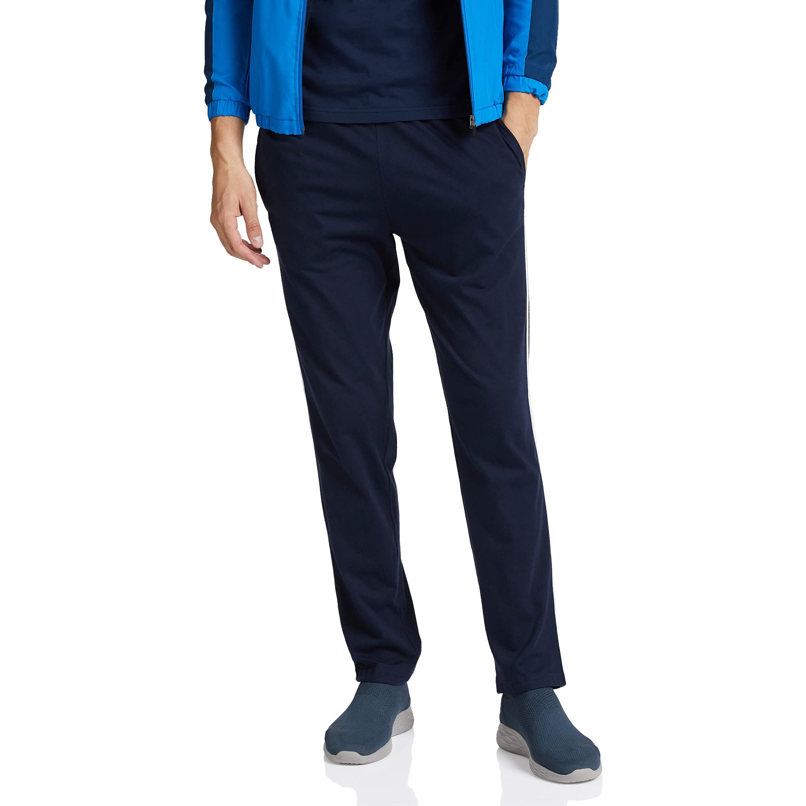 Amazon Brand - Symbol Men's Cotton Blend Jersey Track Pants (Regular Fit) Navy M