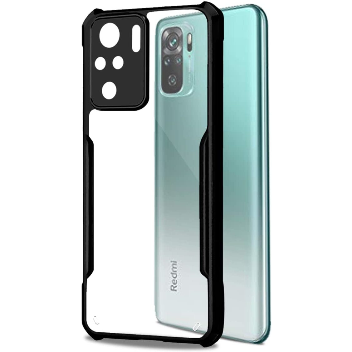 Fashionury Back Cover Case for Mi Redmi Note 10 / Redmi Note 10S / Redmi Note 11 SE/Note 10S (Shockproof | Crystal Clear | Hybrid TPU & PC | Transparent Back | Black Bumper