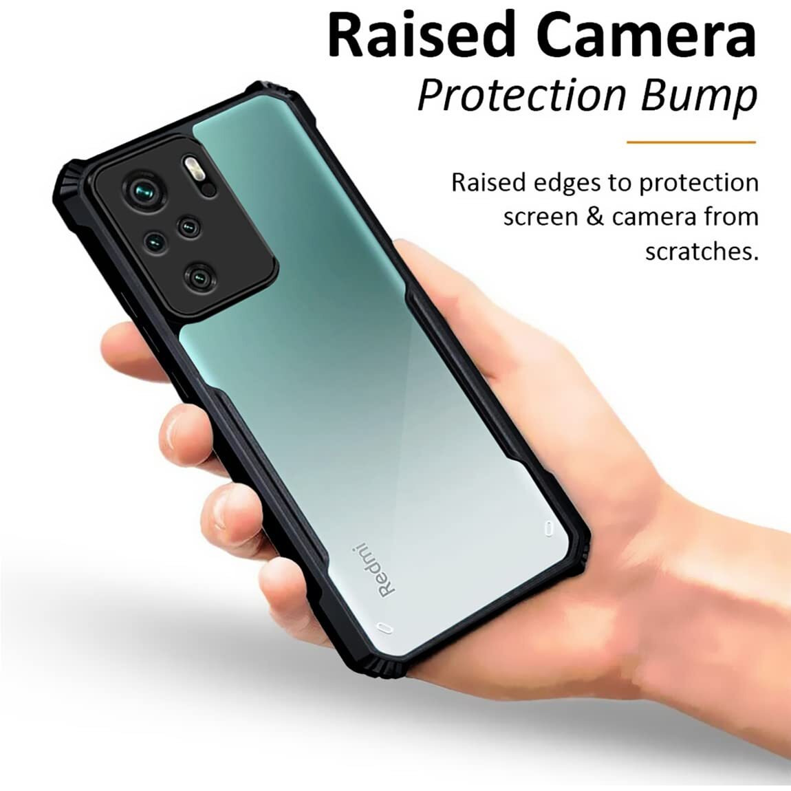 Fashionury Back Cover Case for Mi Redmi Note 10 / Redmi Note 10S / Redmi Note 11 SE/Note 10S (Shockproof | Crystal Clear | Hybrid TPU & PC | Transparent Back | Black Bumper