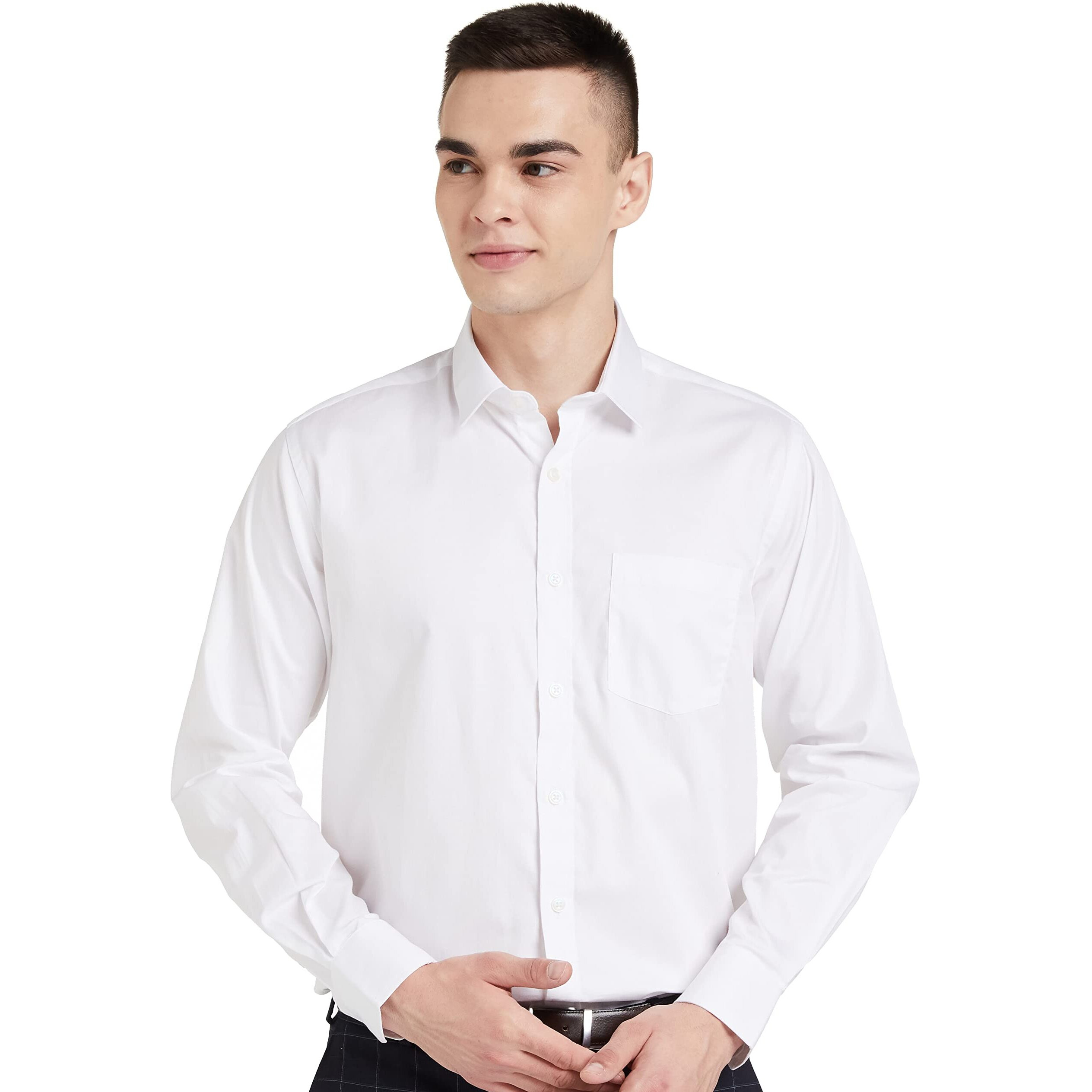 Amazon Brand - Symbol Men's Solid Cotton Formal Shirt | Plain | Full Sleeve - Regular Fit (Available in Plus Size) (white_46)