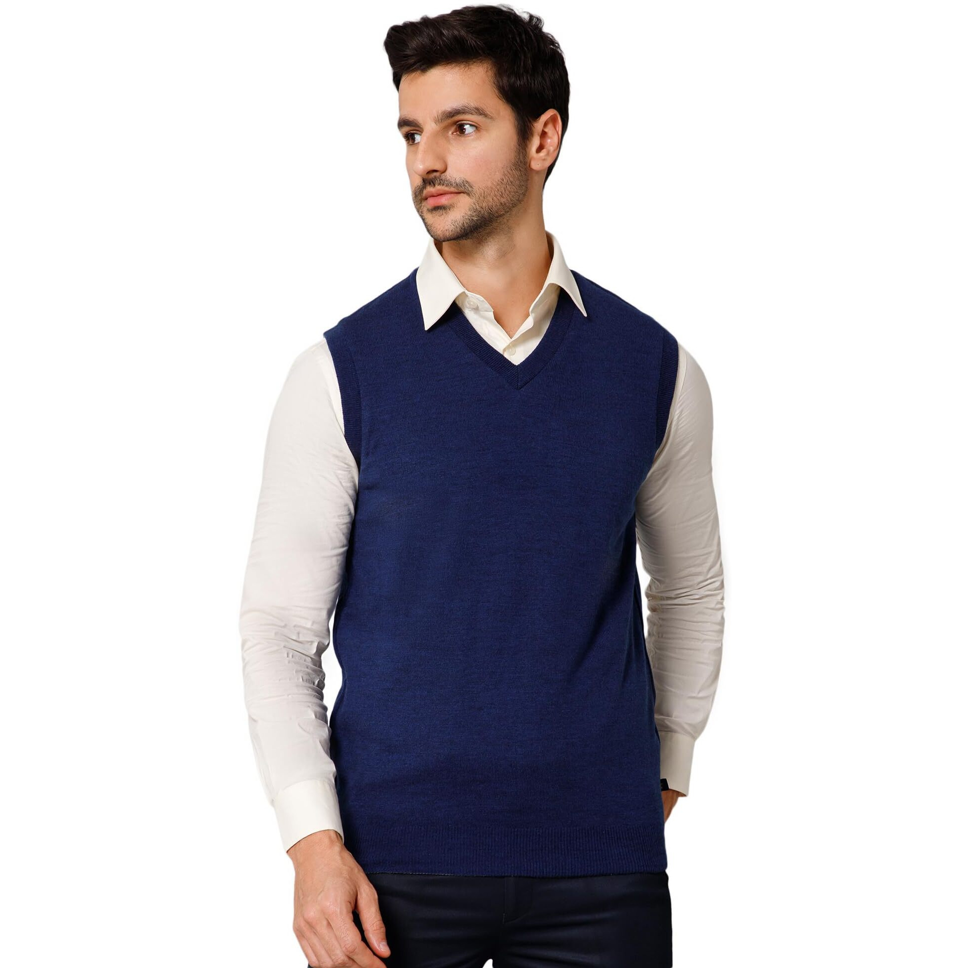 Cantabil Solid Blue Reversible V Neck Sleeveless Regular Fit Mens Casual Sweater | Casual Winter Sweater for Men | Mens Sweater for Winter Wear (MSWT00055_RoyalBlue_L)