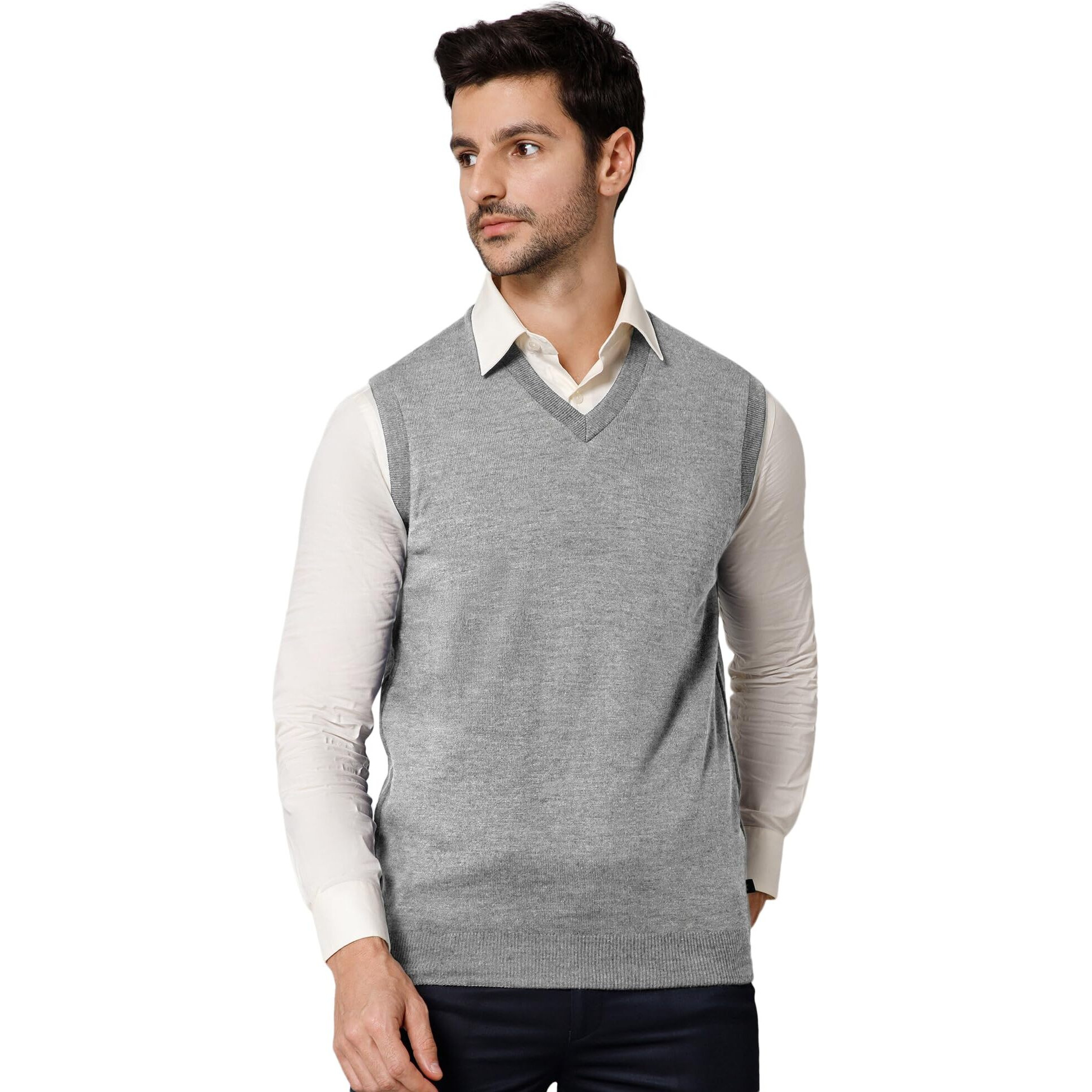Cantabil Solid Blue Reversible V Neck Sleeveless Regular Fit Mens Casual Sweater | Casual Winter Sweater for Men | Mens Sweater for Winter Wear (MSWT00055_RoyalBlue_L)