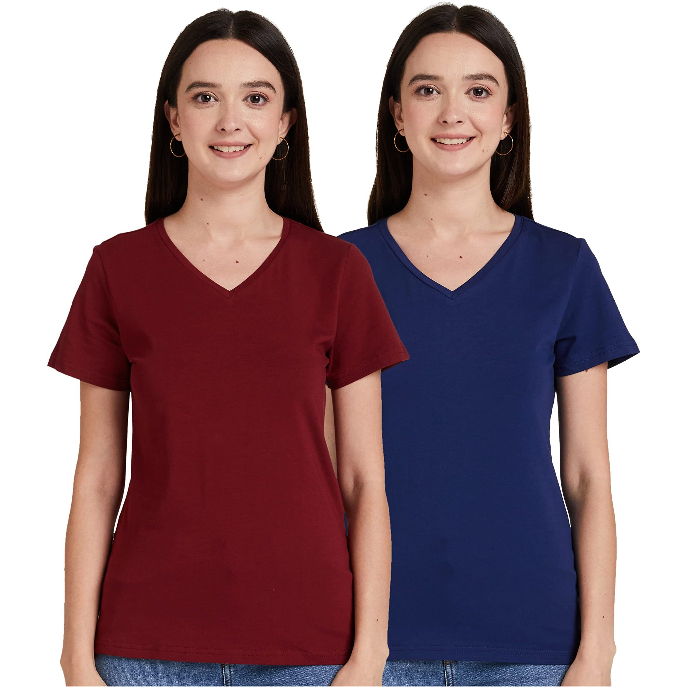 Amazon Brand - Symbol Women's Regular T-Shirt (2VN12_Wine&Ink Blue XXL)