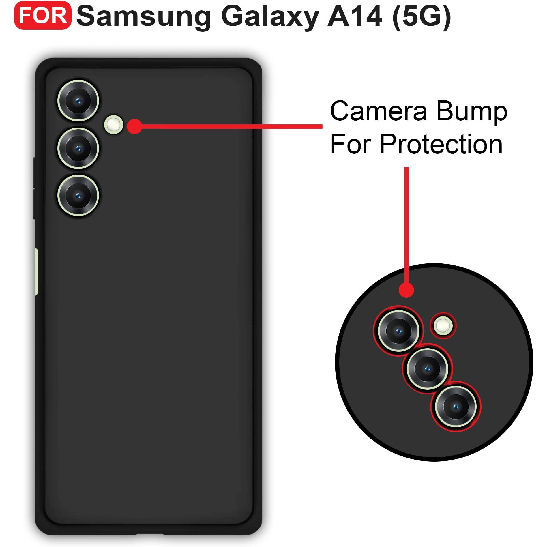 CEDO Samsung Galaxy A14 (5G) Back Cover | Camera Bump Protection & Inner Velvet Fabric Lining | Ultra Slim Matte Soft Rubberised Case Cover (Black)