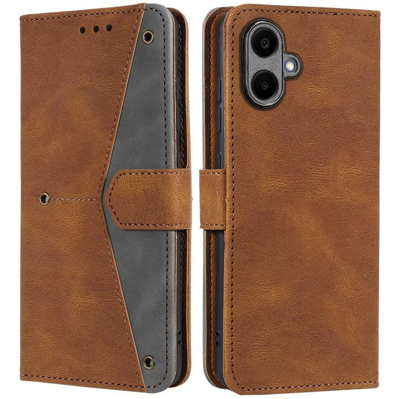 GoldKart Flip Back Cover Case for Samsung Galaxy M05 / A05 / F05 | Dual-Color Leather Finish | Inbuilt Stand & Pockets | Flip Cover for Samsung Galaxy M05 / A05 / F05 (Faux Leather, Brown)