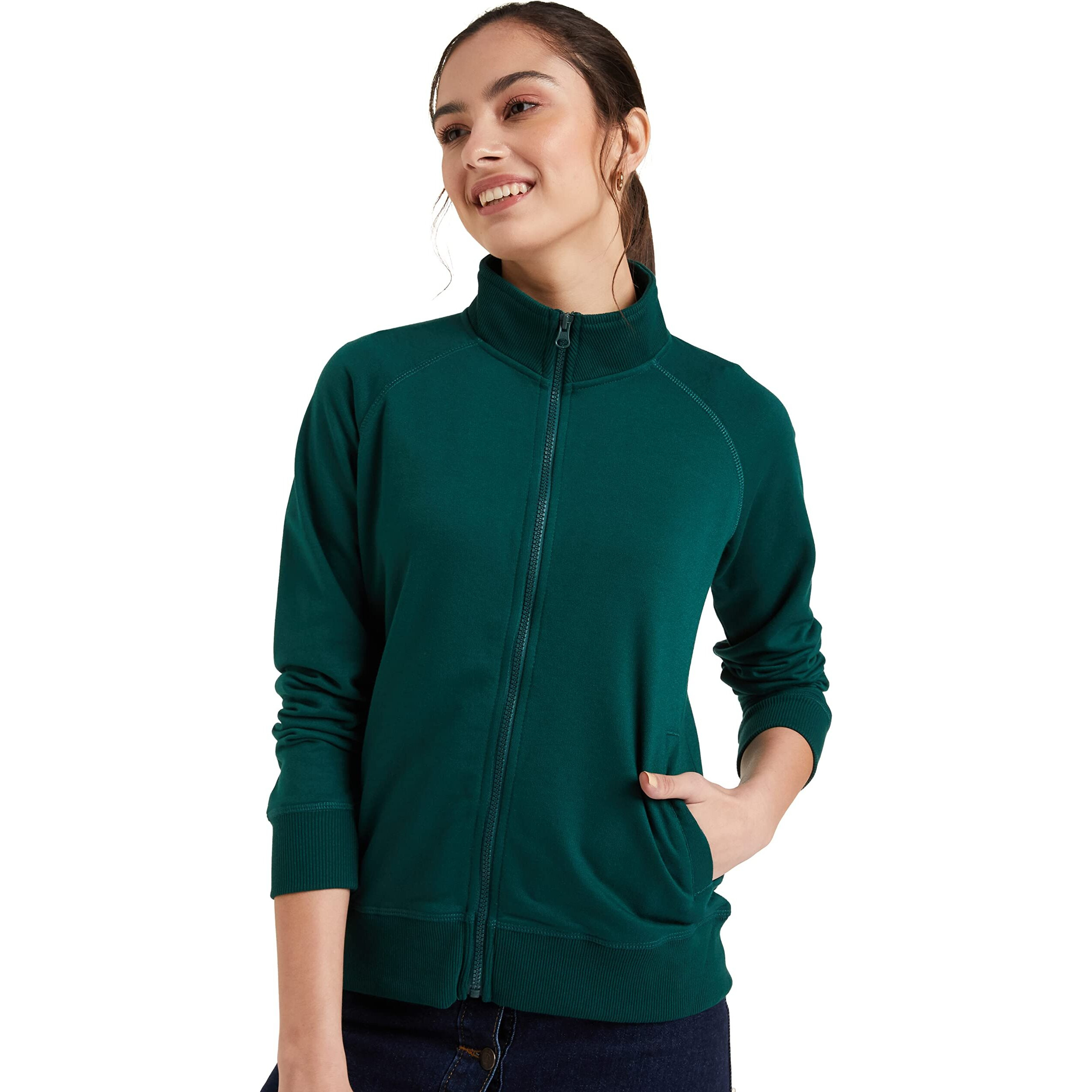 Amazon Brand - Symbol Women's Regular Cotton Blend Crew Neck Sweatshirt (AW18WNSSW04_Forest Green_S)