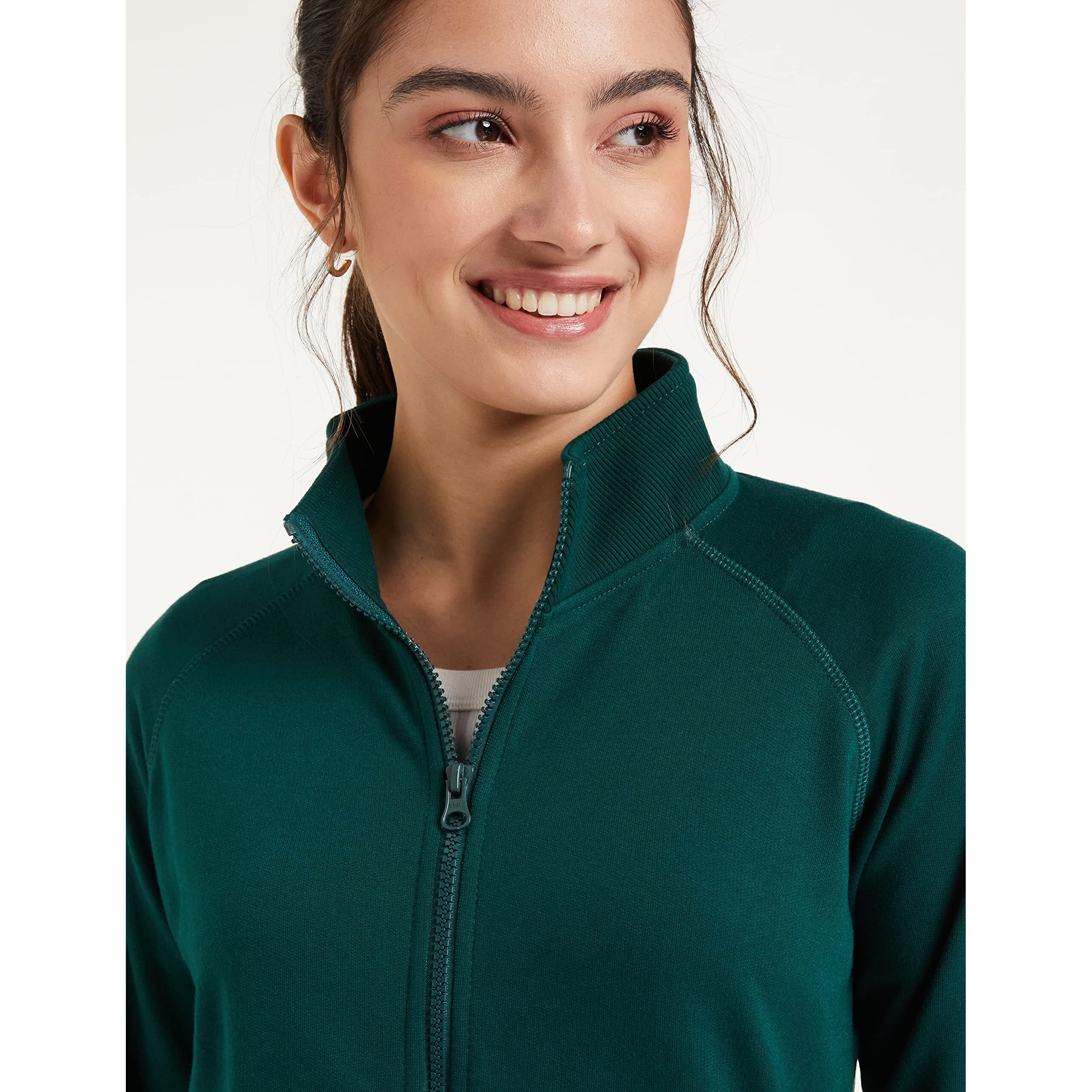Amazon Brand - Symbol Women's Regular Cotton Blend Crew Neck Sweatshirt (AW18WNSSW04_Forest Green_S)