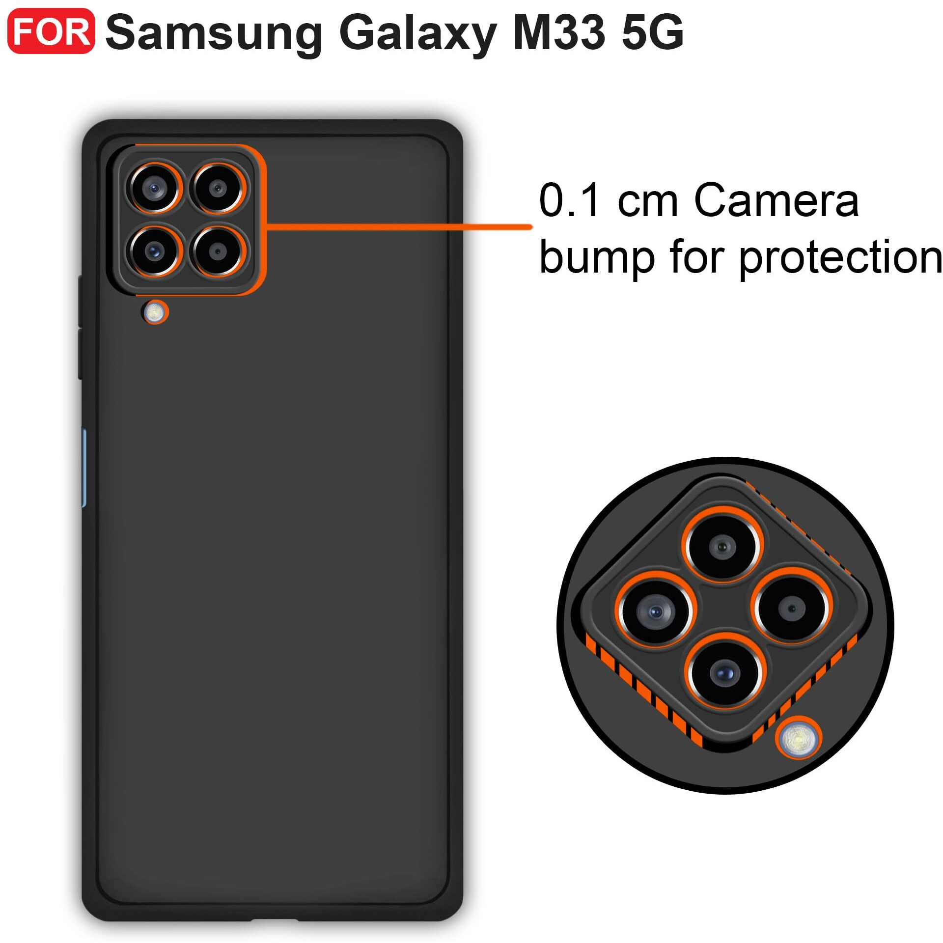 CEDO Samsung Galaxy M33 (5G) Back Cover | Camera Bump Protection & Ultra Slim | Matte Soft Silicon Shock Proof Rubberised Back Case Cover (Black)