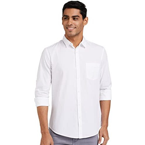 Amazon Brand - Symbol Men's Cotton Shirt | Casual | Plain | Full Sleeve | Summer - Regular Fit (Available in Plus Size) (White_M)