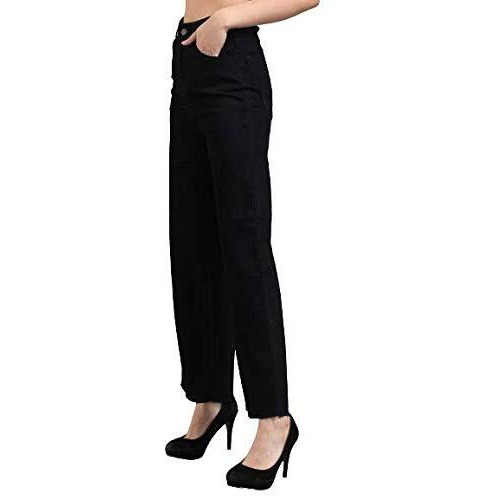 KOTTY Womens High Rise Cotton Lycra Clean Look Regular Length Flared Denim Jeans Black (Black,XXL)_KTTLADIESJEANS670XXL