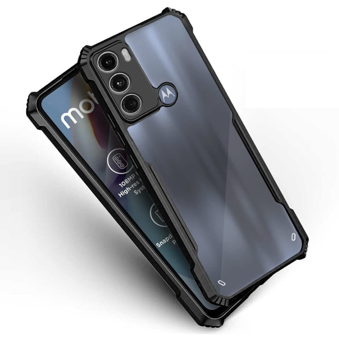 Fashionury Motorola Moto G60 / Moto G40 Back Cover Transparent Back Case|Ultra Thin Slim Crystal Clear Hard PC with TPU Bumper, Military-Grade Protection Case - (Black Bumper)