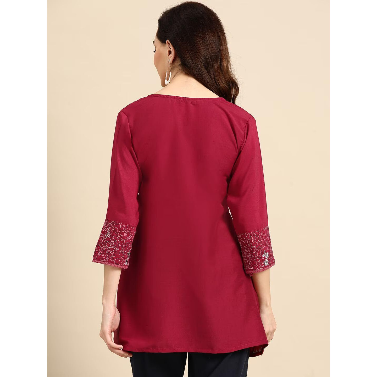 rytras Women's Embroidered Regular Fit Top(Maroon,M)