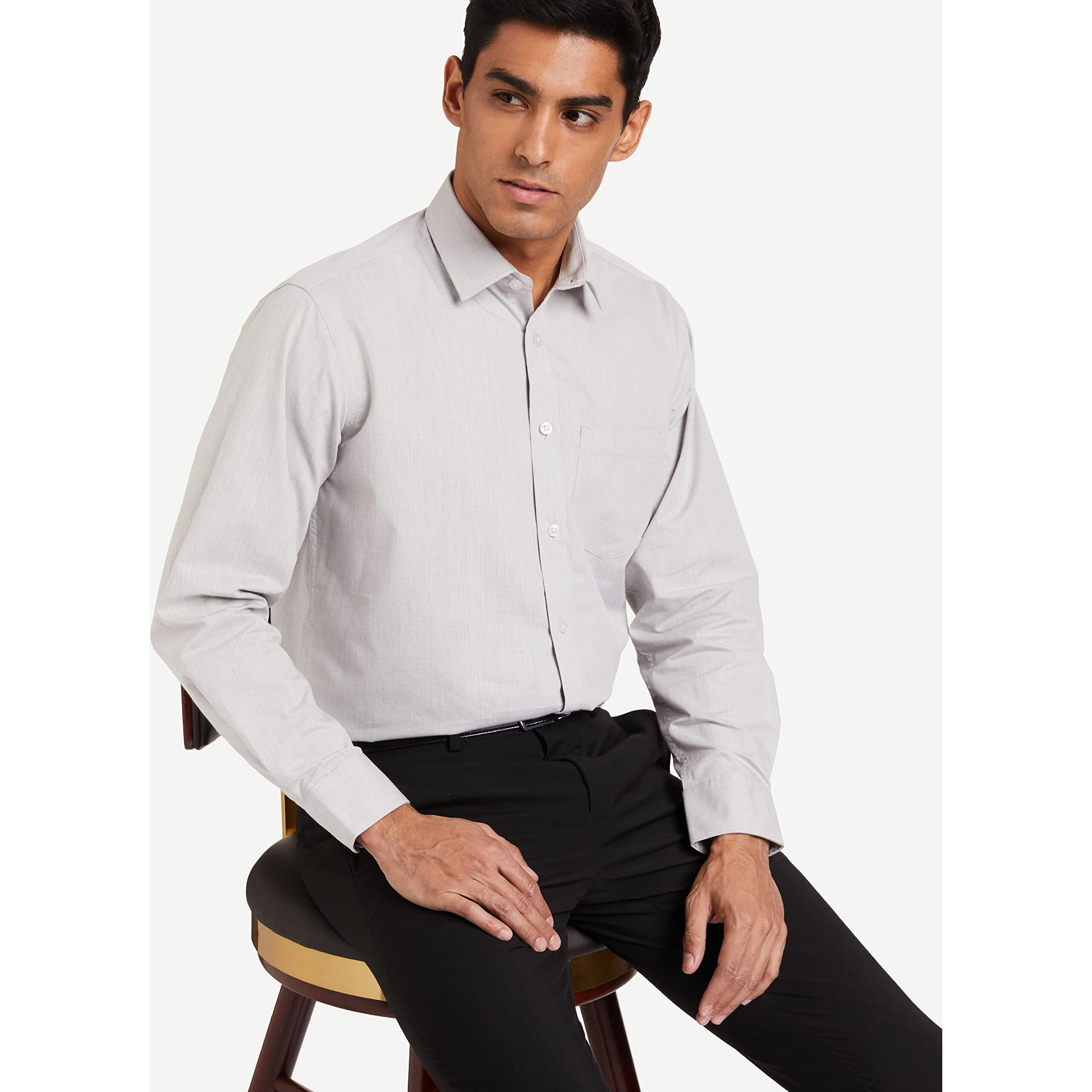 Amazon Brand - Symbol Men's Cotton Rich Formal Shirt | Plain | Full Sleeve - Regular Fit (Available in Plus Size) (Grey_40)