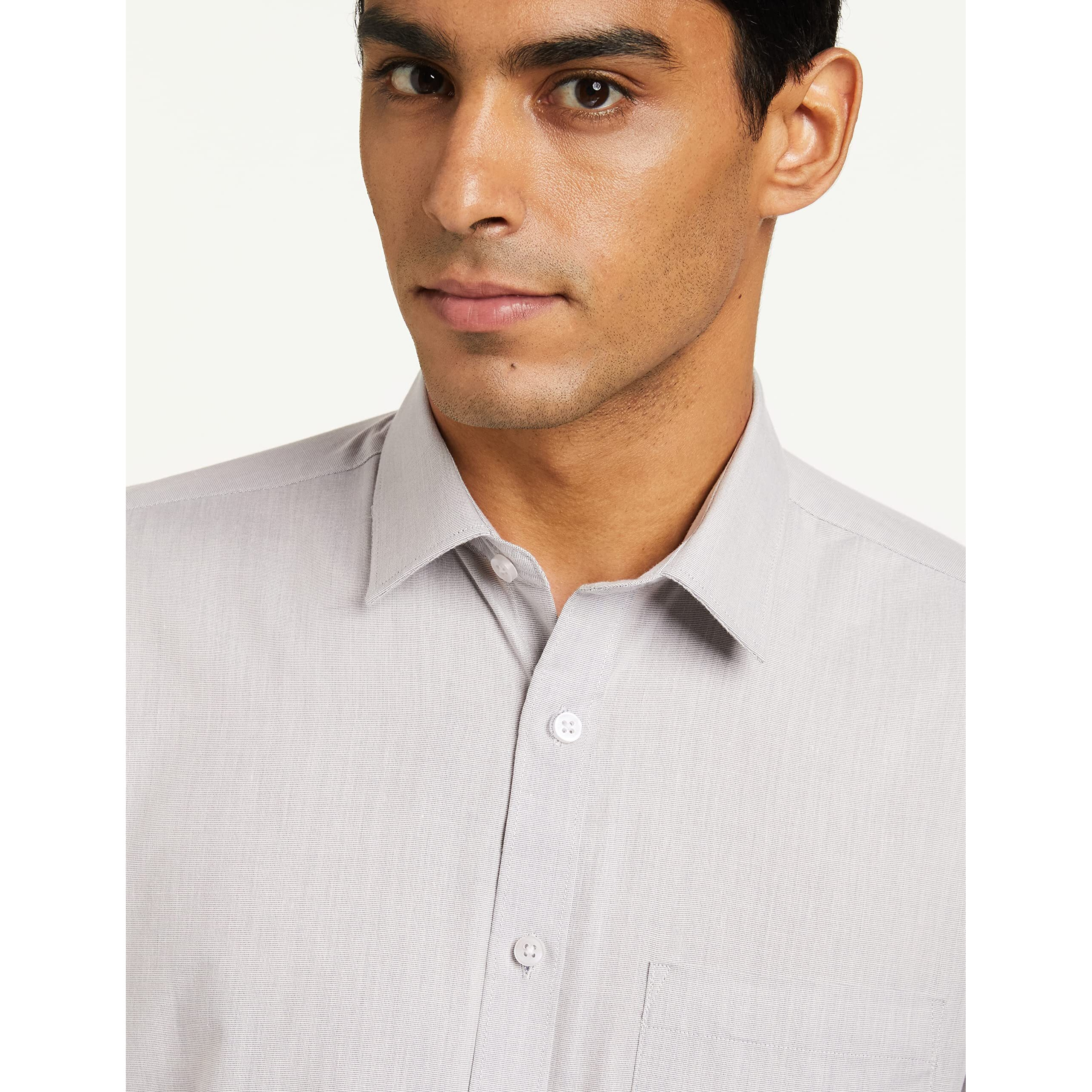 Amazon Brand - Symbol Men's Cotton Rich Formal Shirt | Plain | Full Sleeve - Regular Fit (Available in Plus Size) (Grey_40)