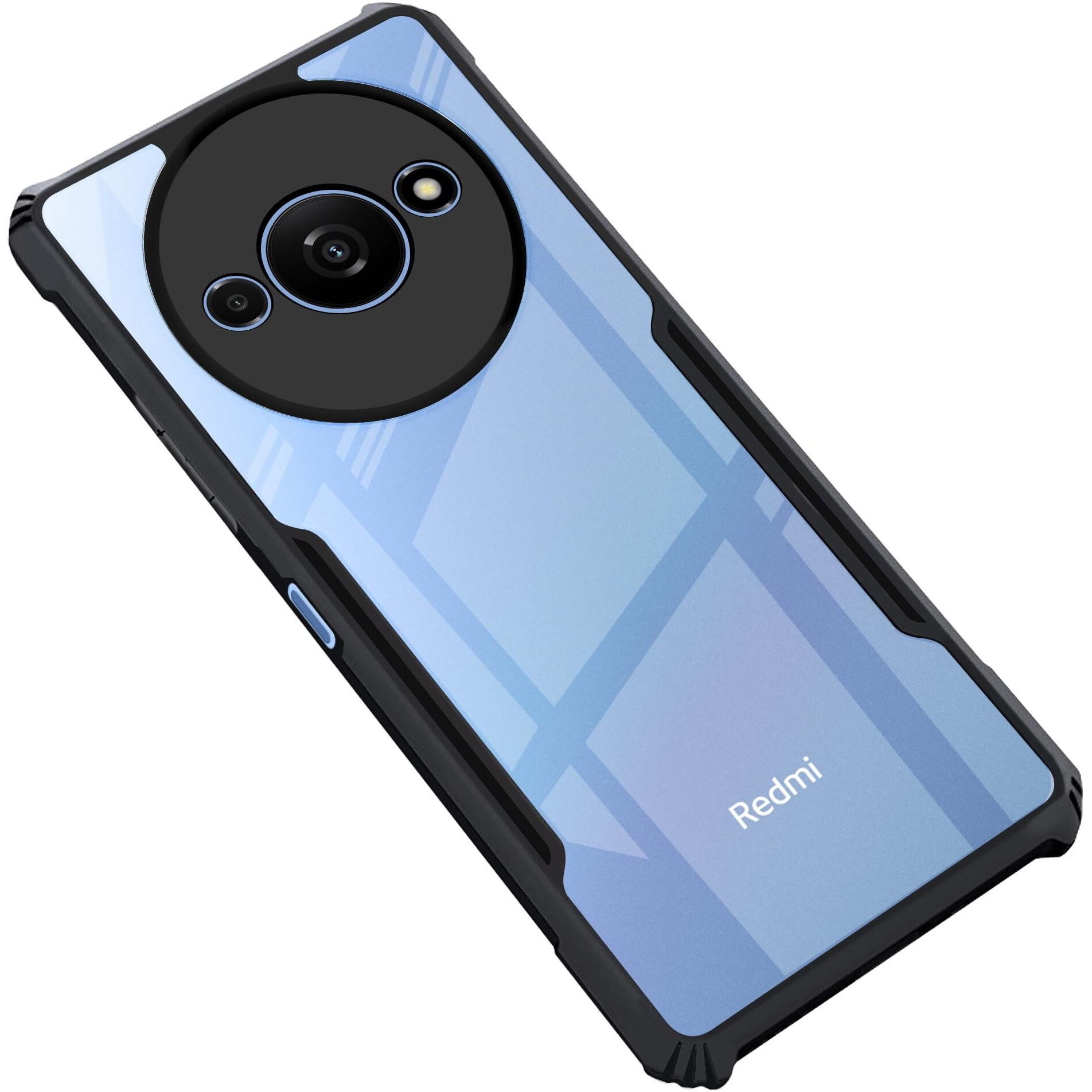 CEDO Redmi A3 / Redmi A3x / Poco C61 (4G) Back Case Cover | Camera Protection Shockproof Bumper-Edge | Acrylic Crystal Clear 360 Degree Protection TPU+PC | Transparent Eagle Back Case Cover (Black)