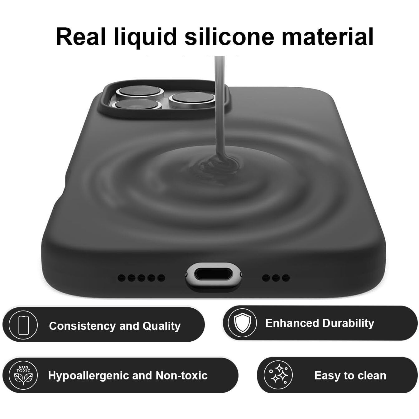 LIRAMARK Liquid Silicone Soft Back Cover Case for Apple iPhone 16 Pro (6.3 inch) (Black)