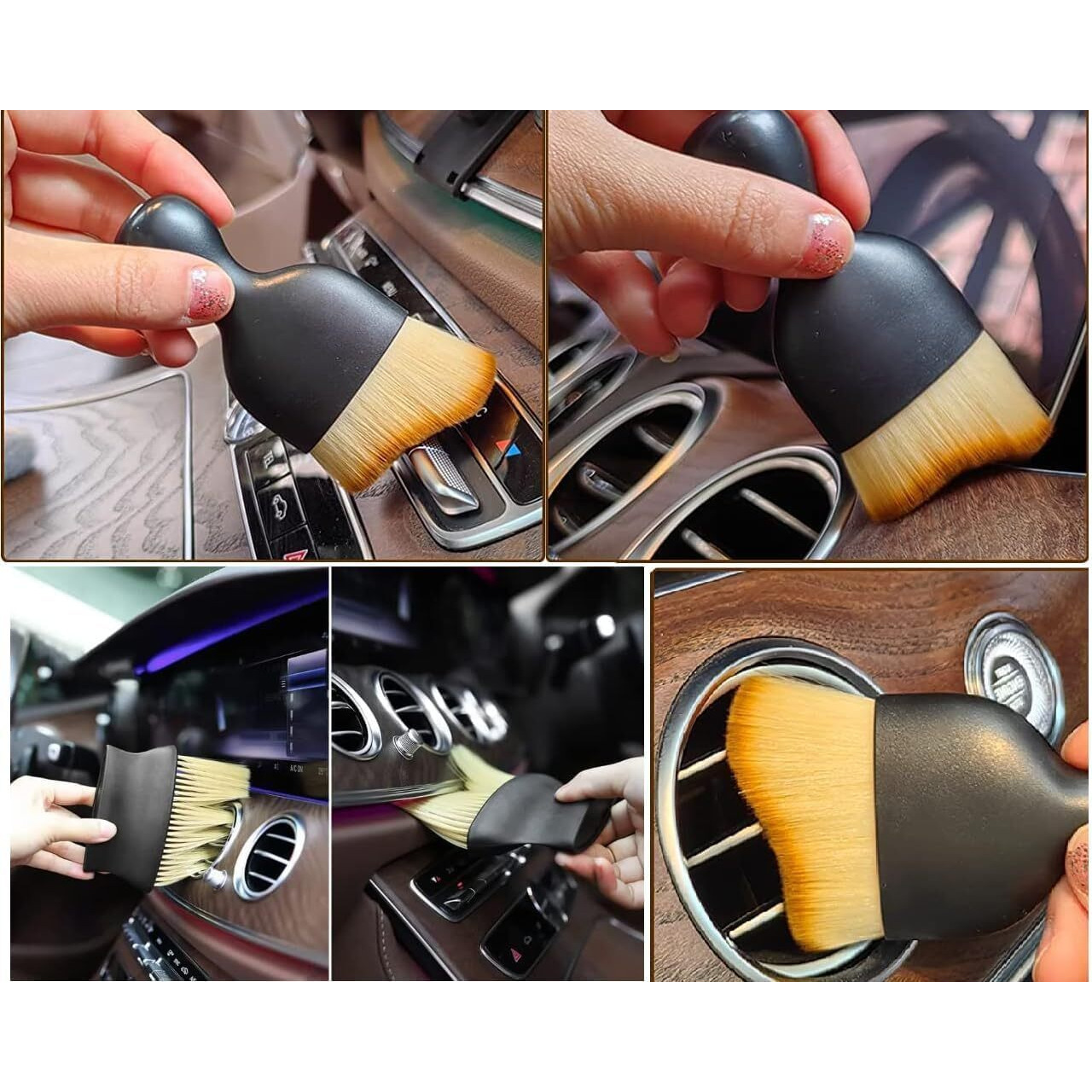 Sounce Car Interior AC Vents Cleaning Brush Combo 2 Pcs Pack Detailing Soft Brush, Dusting Tool for Automotive Accessory Car Cleaning Brush, Anti Scratch for AC Vent, Dashboard, Leather Seat (Combo)