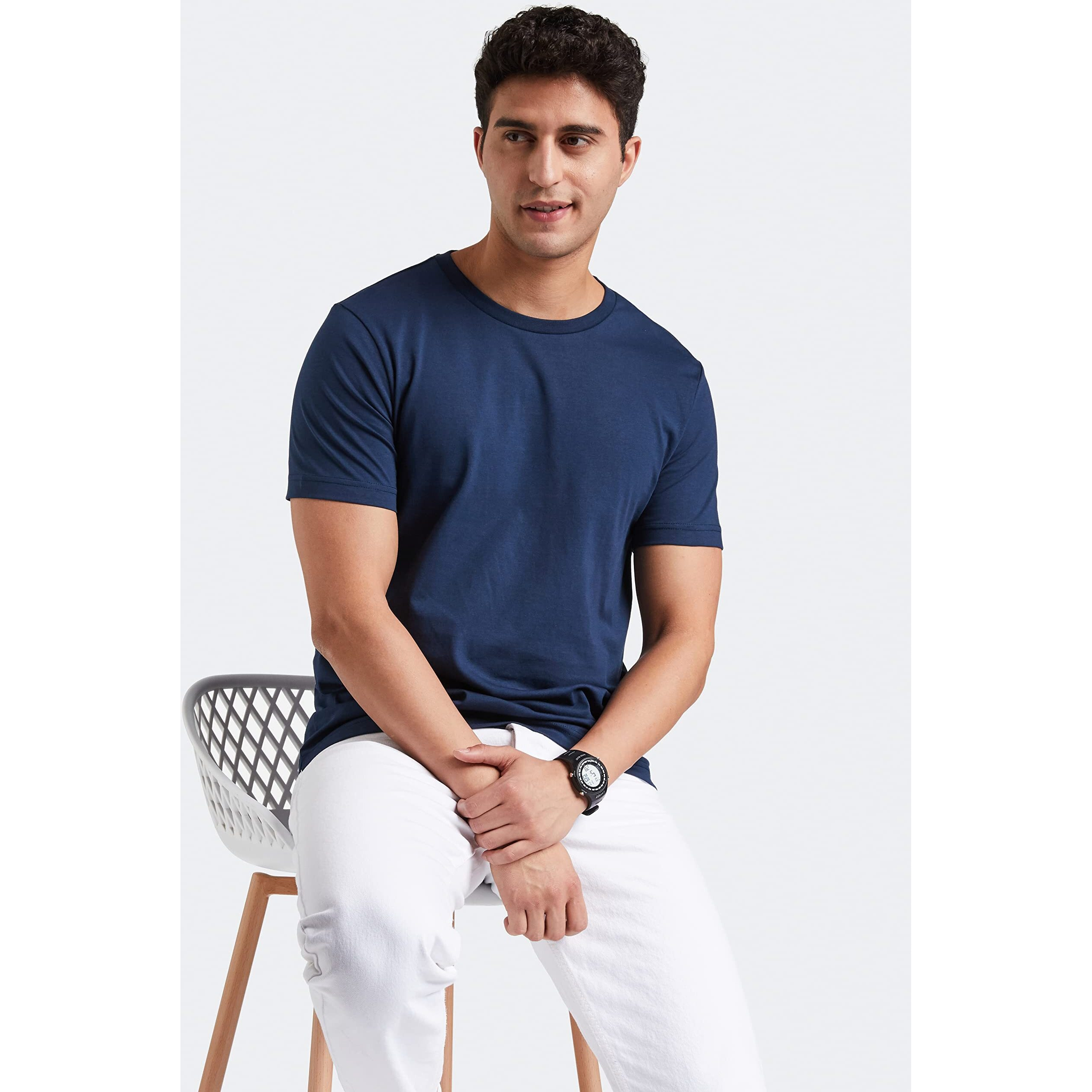 Amazon Brand - Symbol Men's Cotton T Shirt | Round Neck | Half Sleeve | Plain | Combo Pack of 2 - Regular Fit (Available in Plus Size) (Iris Navy & Dark Grey Melange_XL)