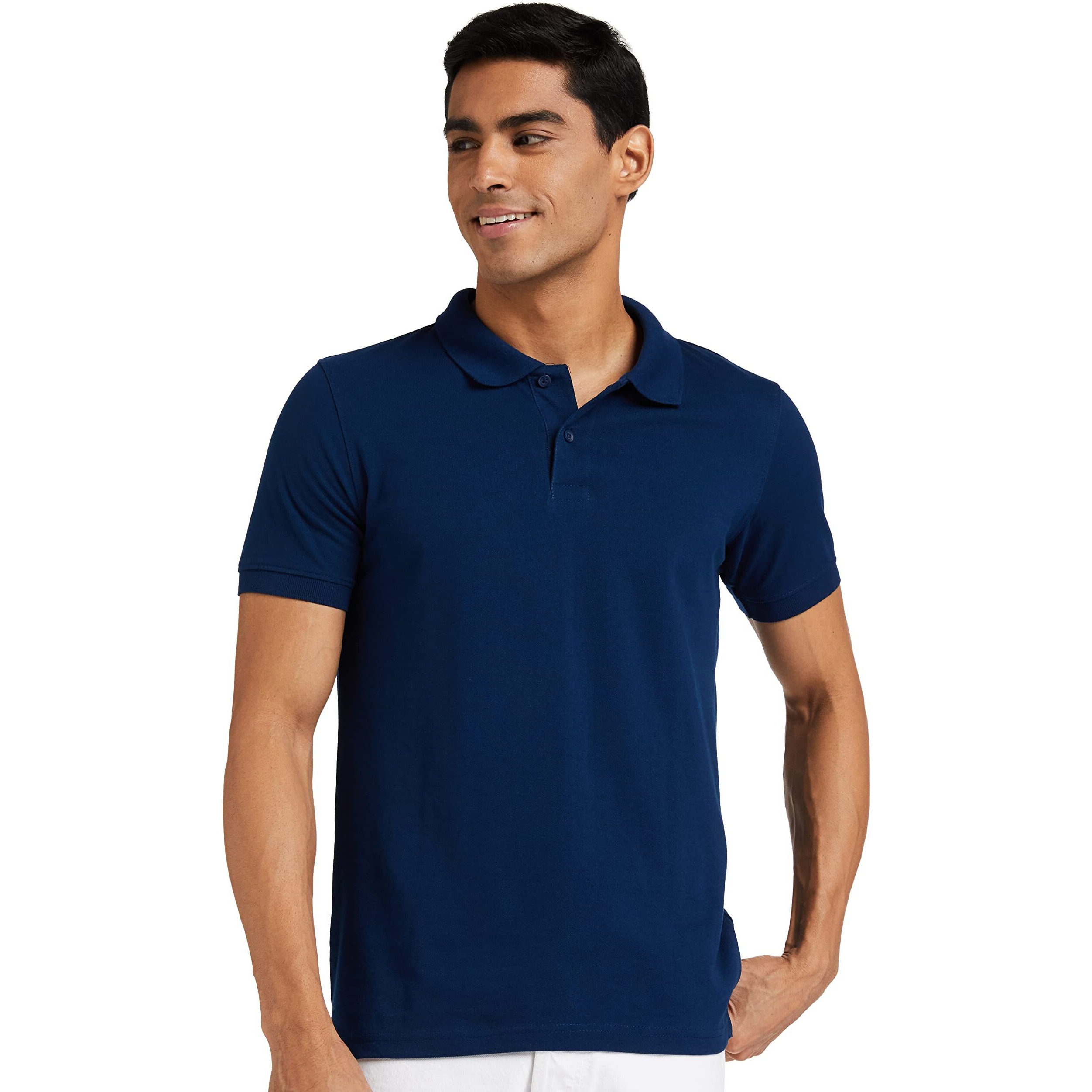 Amazon Brand - Symbol Men's Solid Cotton Rich Polo T Shirt | Collar Tshirts | Half Sleeves | Plain-Regular Fit (Poseidon Blue_3XL) (Available in Plus Size)