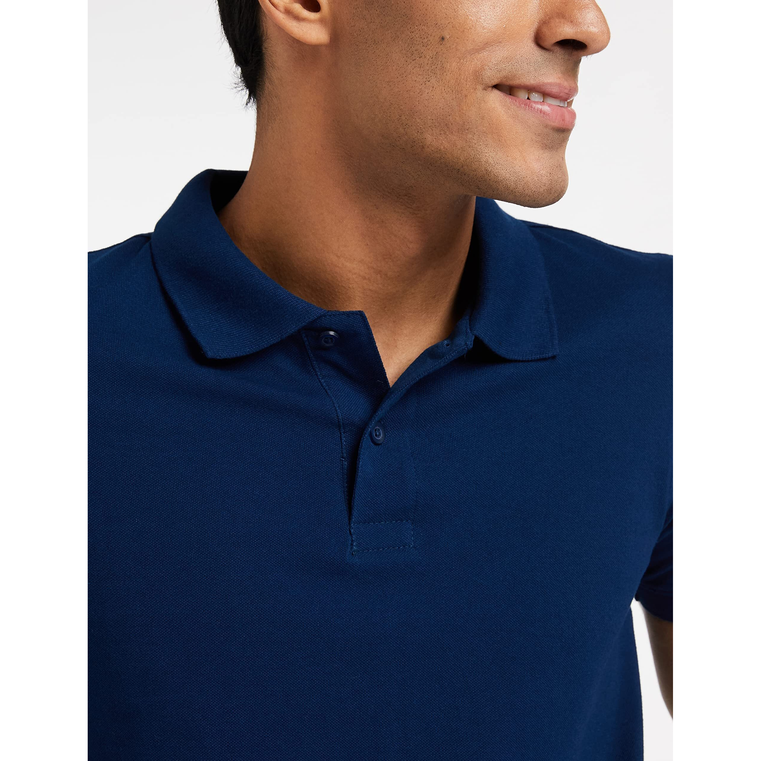 Amazon Brand - Symbol Men's Solid Cotton Rich Polo T Shirt | Collar Tshirts | Half Sleeves | Plain-Regular Fit (Poseidon Blue_3XL) (Available in Plus Size)