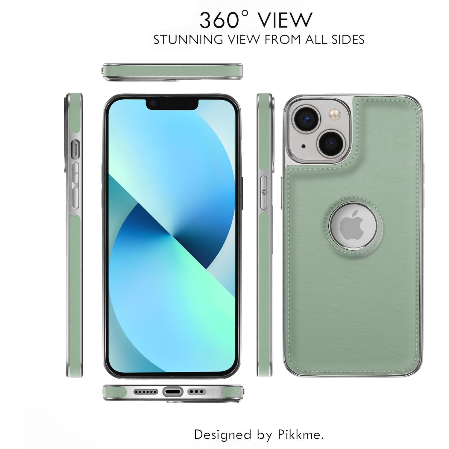 Pikkme Chrome Leather Back Cover | Flexible Pu Leather | Full Camera Protection | Silver Electroplated Chrome | Bumper Case for iPhone 13 (Chrome Green)